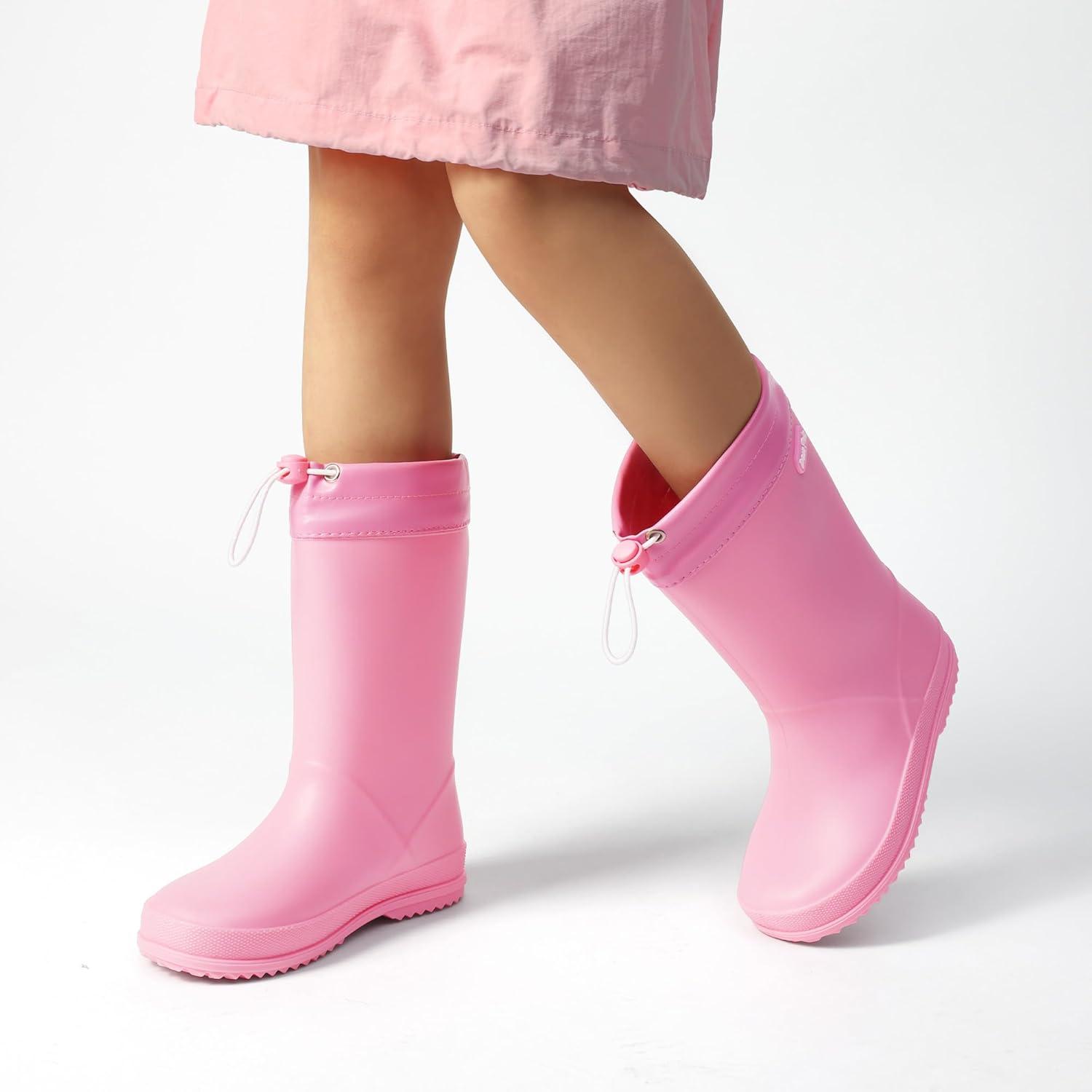 imageDREAM PAIRS Kids Rain Boots Boys Girls Lightweight Boots Waterproof Easyon Outdoor Playing Rain Boot UnisexChildPink