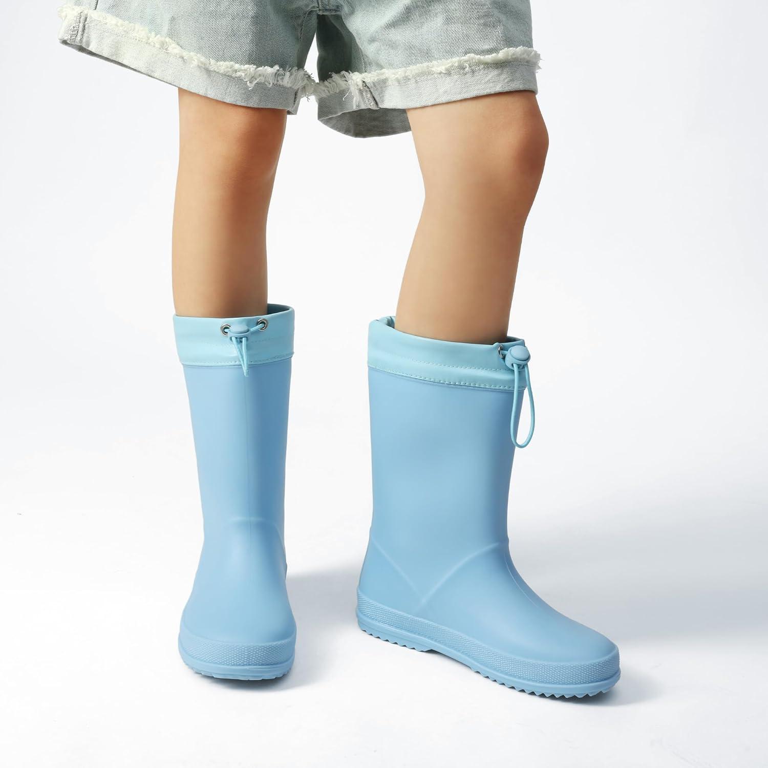imageDREAM PAIRS Kids Rain Boots Boys Girls Lightweight Boots Waterproof Easyon Outdoor Playing Rain Boot UnisexChildSky Blue
