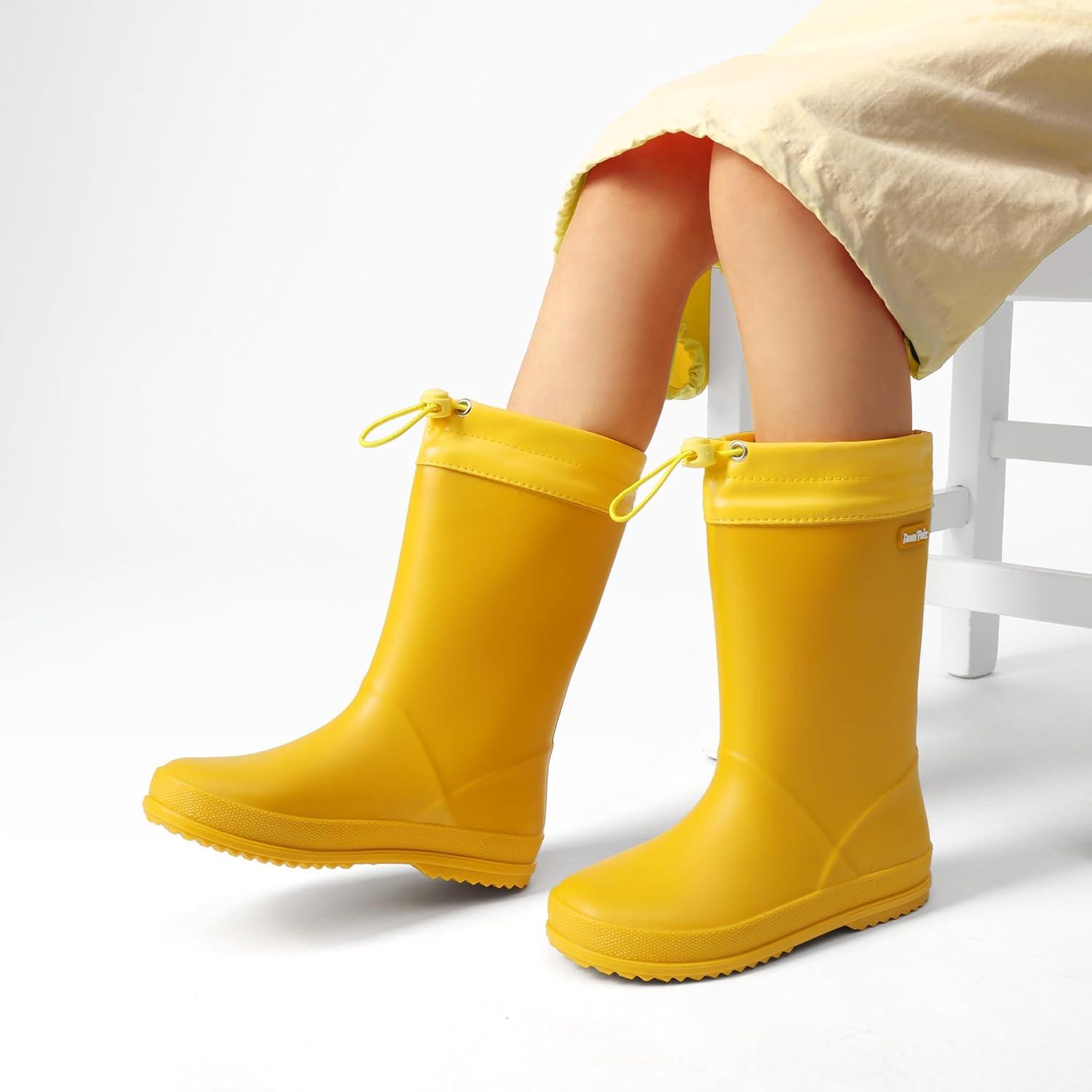 imageDREAM PAIRS Kids Rain Boots Boys Girls Lightweight Boots Waterproof Easyon Outdoor Playing Rain Boot UnisexChildYellow