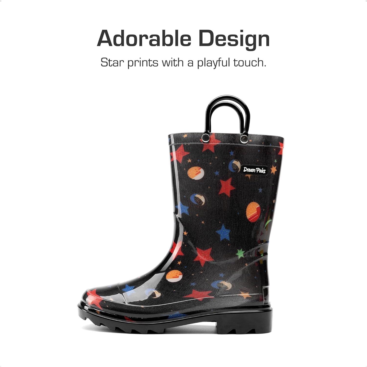 imageDREAM PAIRS Kids Rain Boots Cute Lightweight Waterproof with Pullon Handles for Girls ampamp Boys Toddler Outdoor PlayBlack