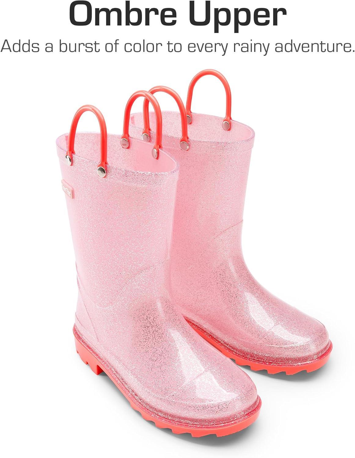 imageDREAM PAIRS Kids Rain Boots Glitter Boys Girls with Easyon Handles Sparkly Waterproof Boots Outdoor Playing Rain Boots UnisexChildPink