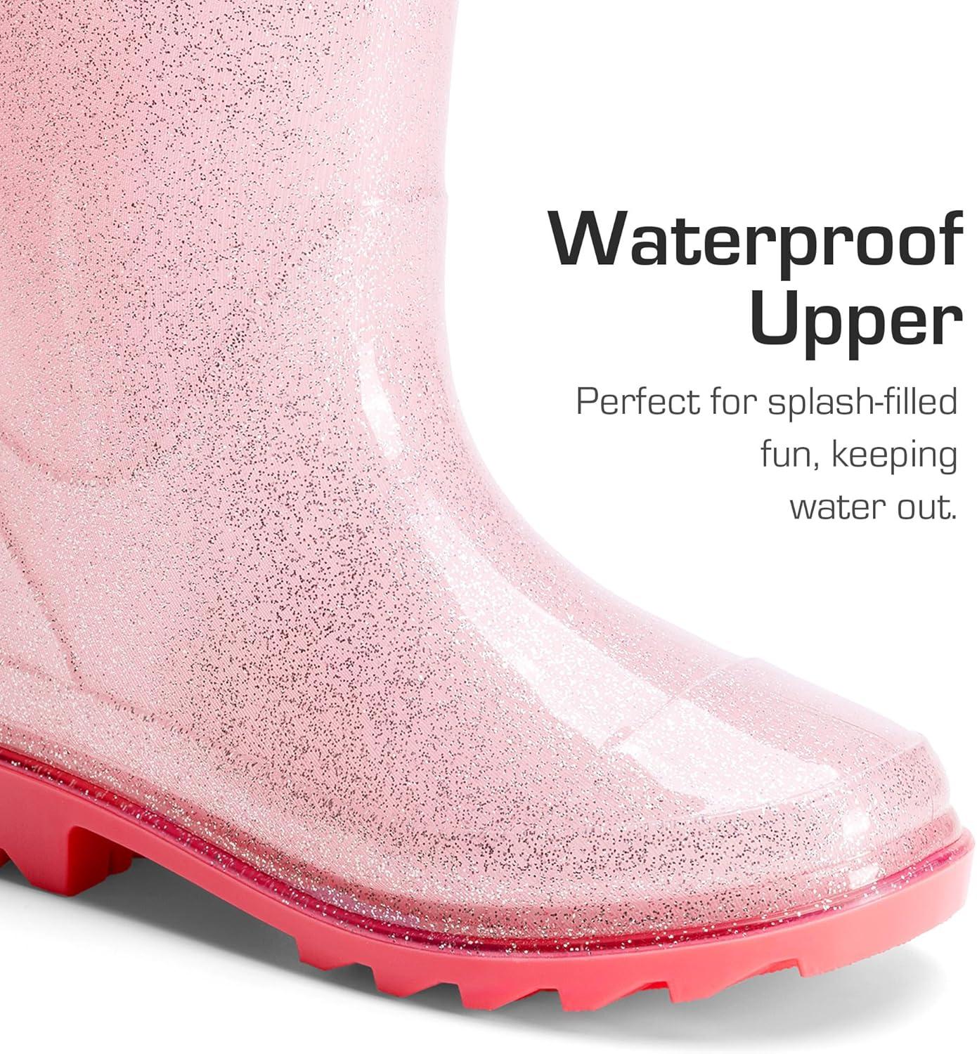 imageDREAM PAIRS Kids Rain Boots Glitter Boys Girls with Easyon Handles Sparkly Waterproof Boots Outdoor Playing Rain Boots UnisexChildPink