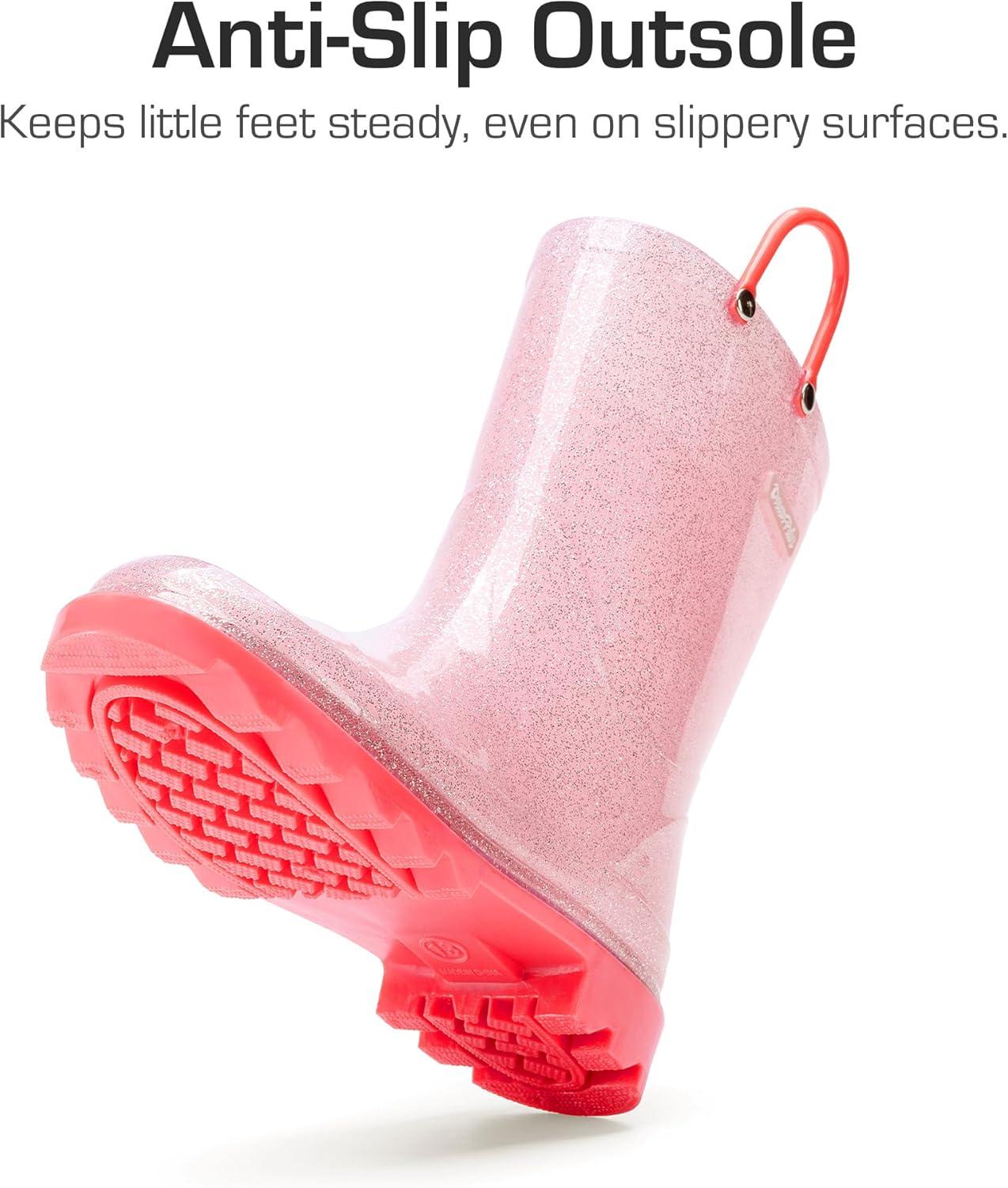 imageDREAM PAIRS Kids Rain Boots Glitter Boys Girls with Easyon Handles Sparkly Waterproof Boots Outdoor Playing Rain Boots UnisexChildPink