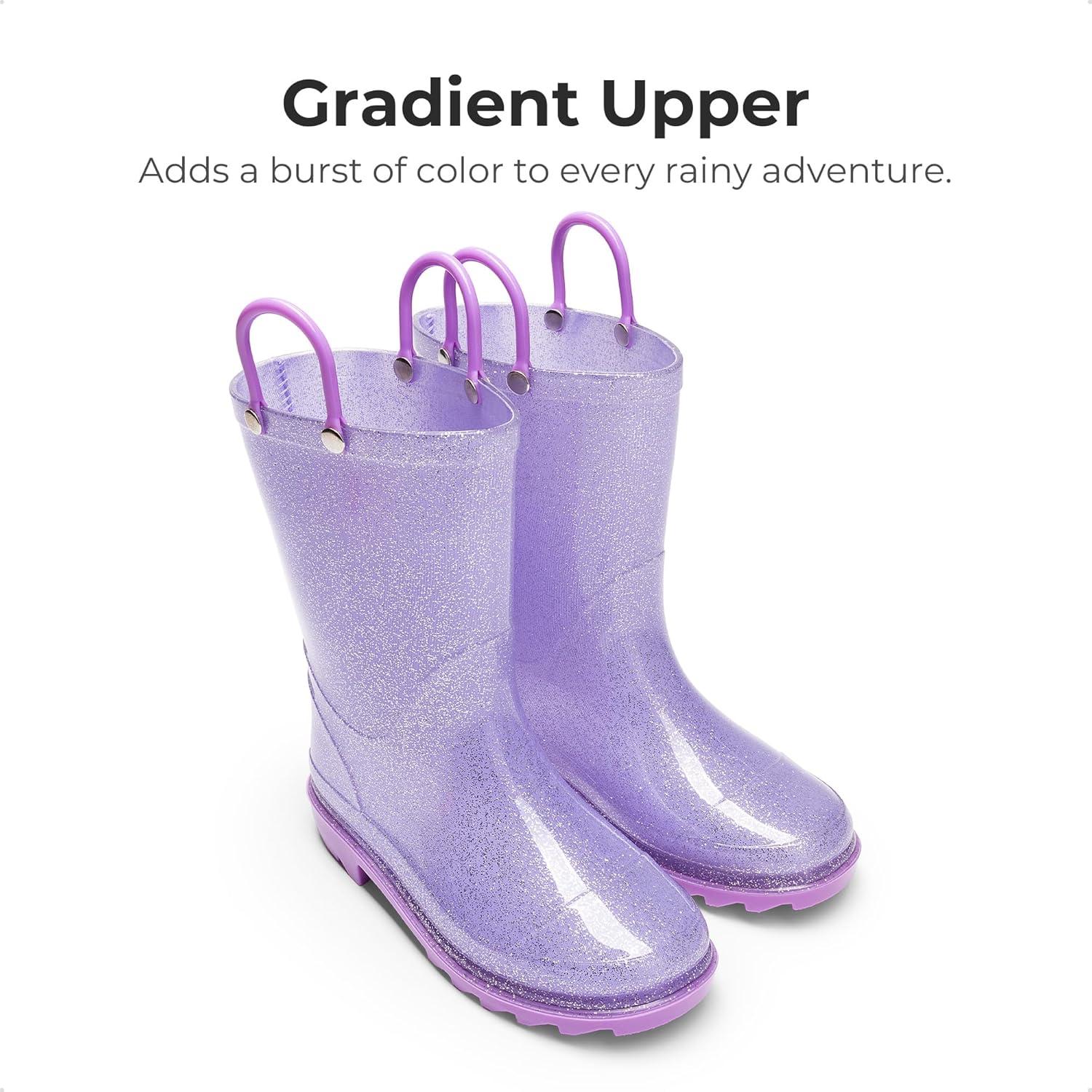 imageDREAM PAIRS Kids Rain Boots Glitter Boys Girls with Easyon Handles Sparkly Waterproof Boots Outdoor Playing Rain Boots UnisexChildPurple