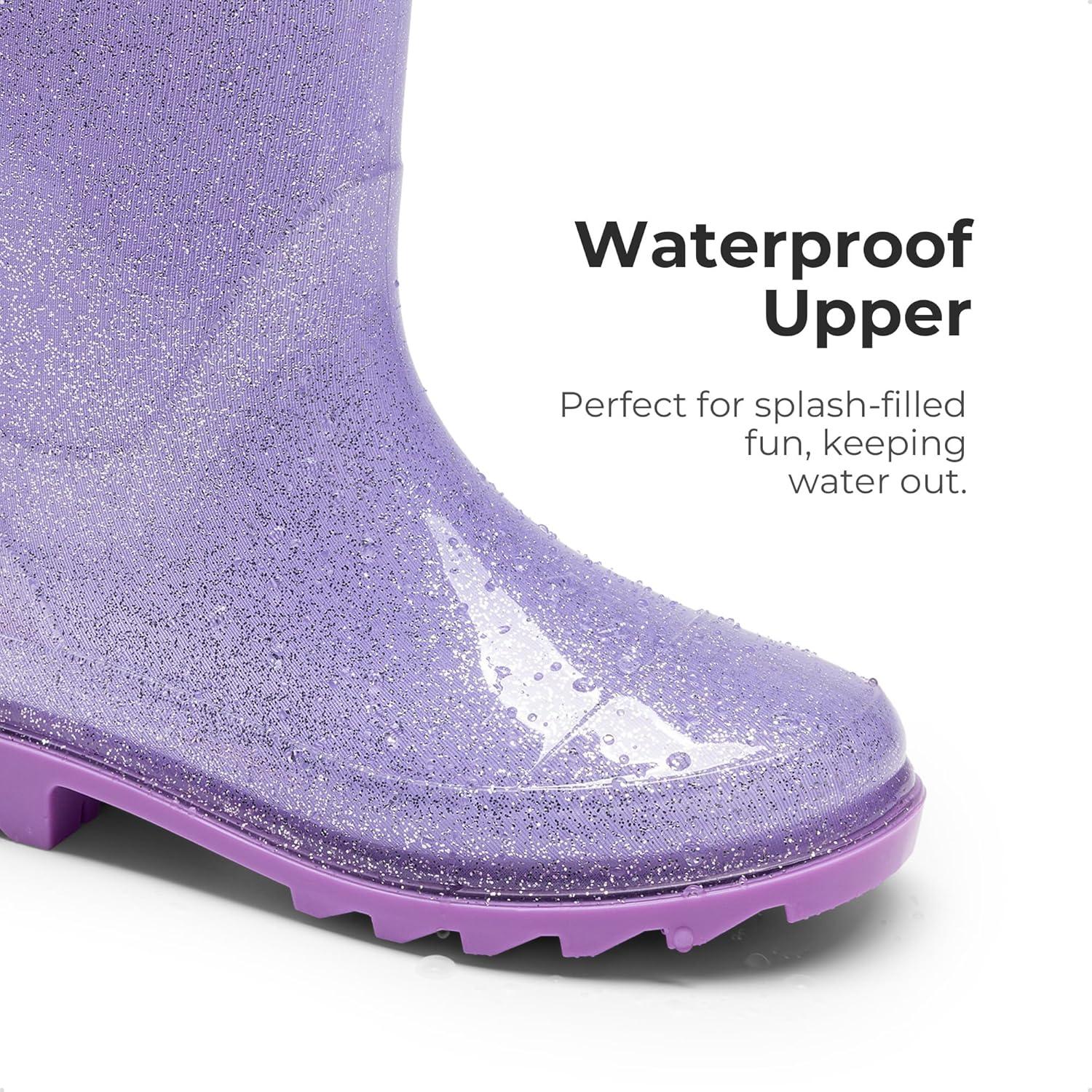 imageDREAM PAIRS Kids Rain Boots Glitter Boys Girls with Easyon Handles Sparkly Waterproof Boots Outdoor Playing Rain Boots UnisexChildPurple