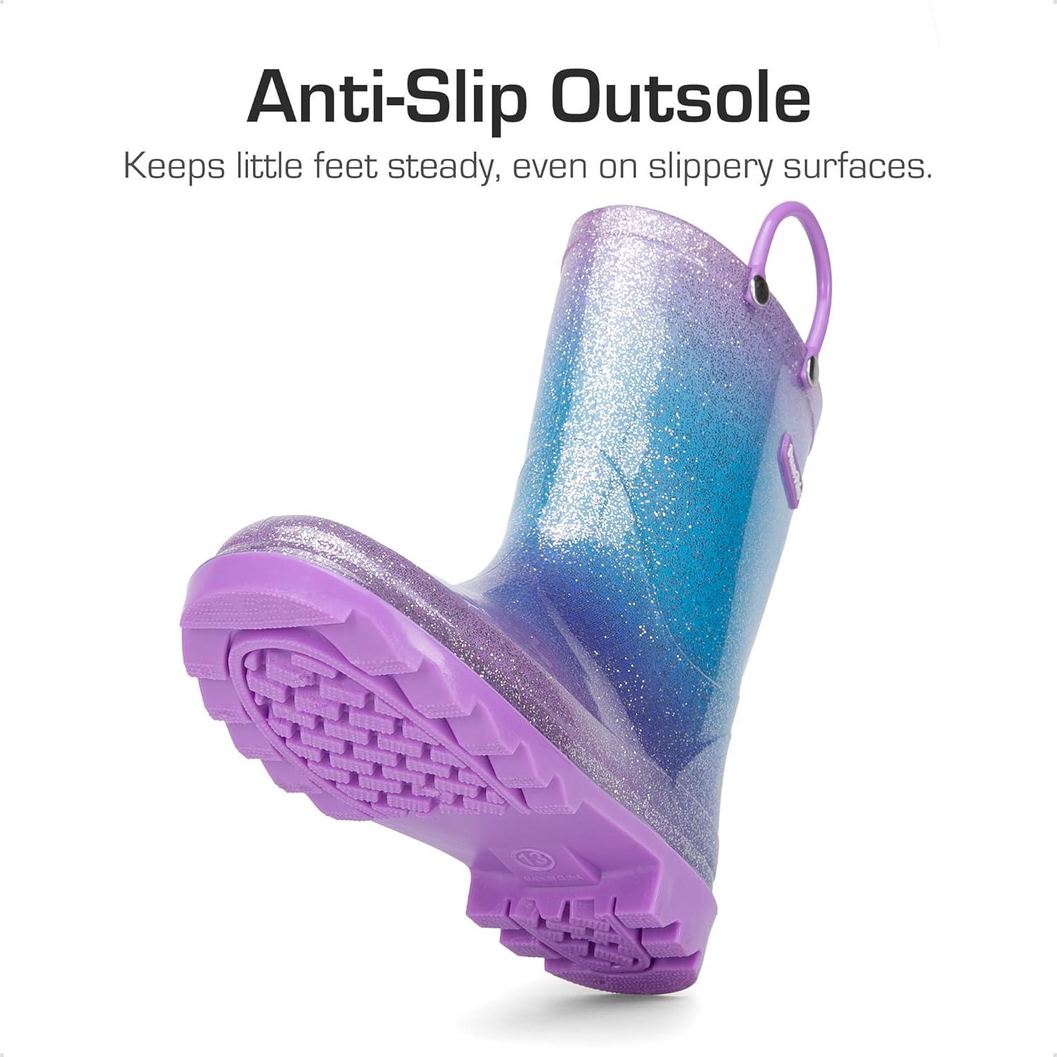 imageDREAM PAIRS Kids Rain Boots Glitter Boys Girls with Easyon Handles Sparkly Waterproof Boots Outdoor Playing Rain Boots UnisexChildPurplePinkBlue