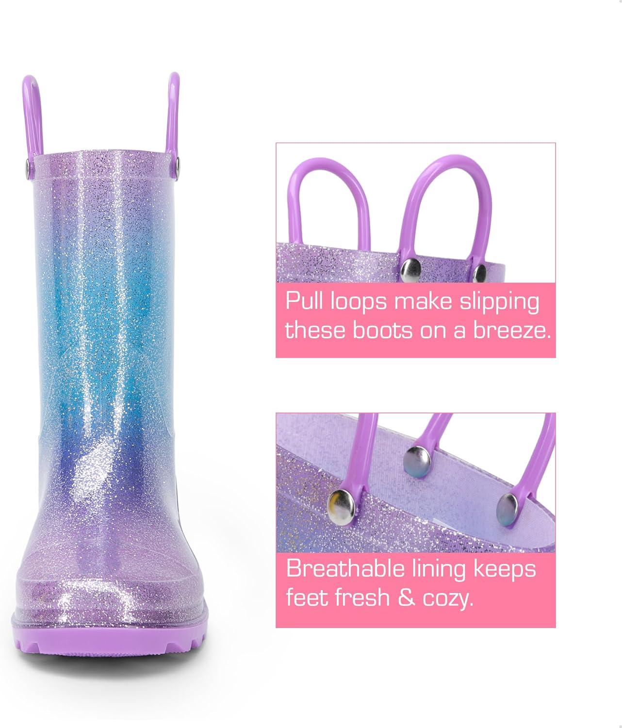 imageDREAM PAIRS Kids Rain Boots Glitter Boys Girls with Easyon Handles Sparkly Waterproof Boots Outdoor Playing Rain Boots UnisexChildPurplePinkBlue