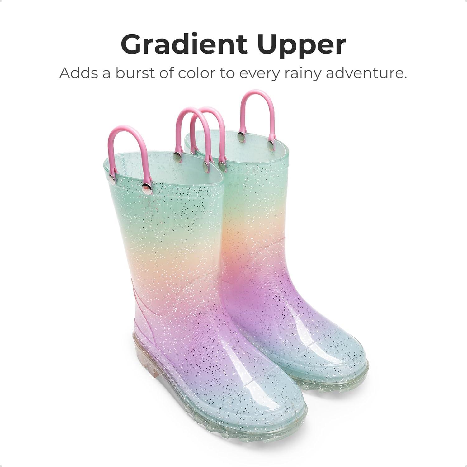 imageDREAM PAIRS Kids Rain Boots Glitter Boys Girls with Easyon Handles Sparkly Waterproof Boots Outdoor Playing Rain Boots UnisexChildRainbow