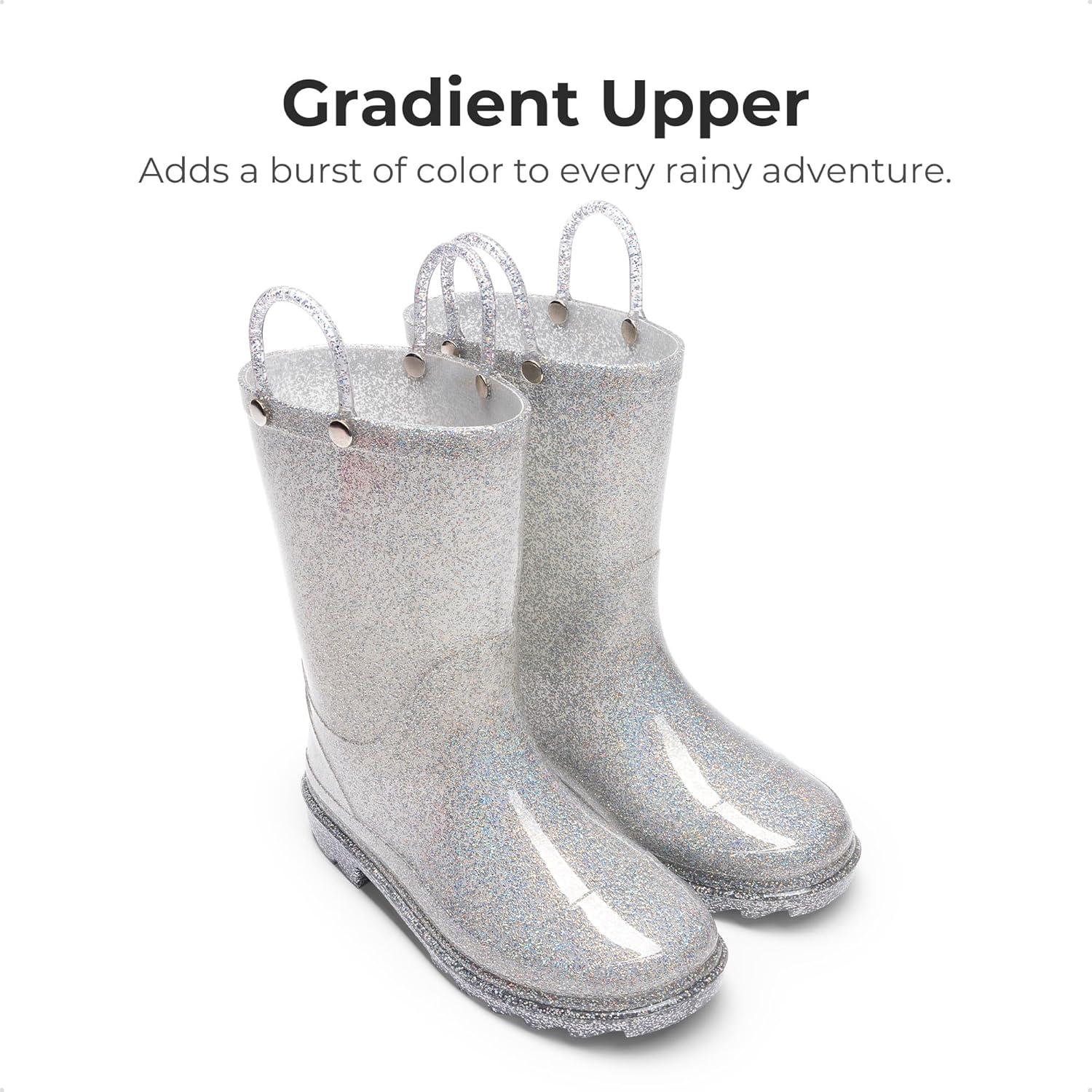 imageDREAM PAIRS Kids Rain Boots Glitter Boys Girls with Easyon Handles Sparkly Waterproof Boots Outdoor Playing Rain Boots UnisexChildSilver
