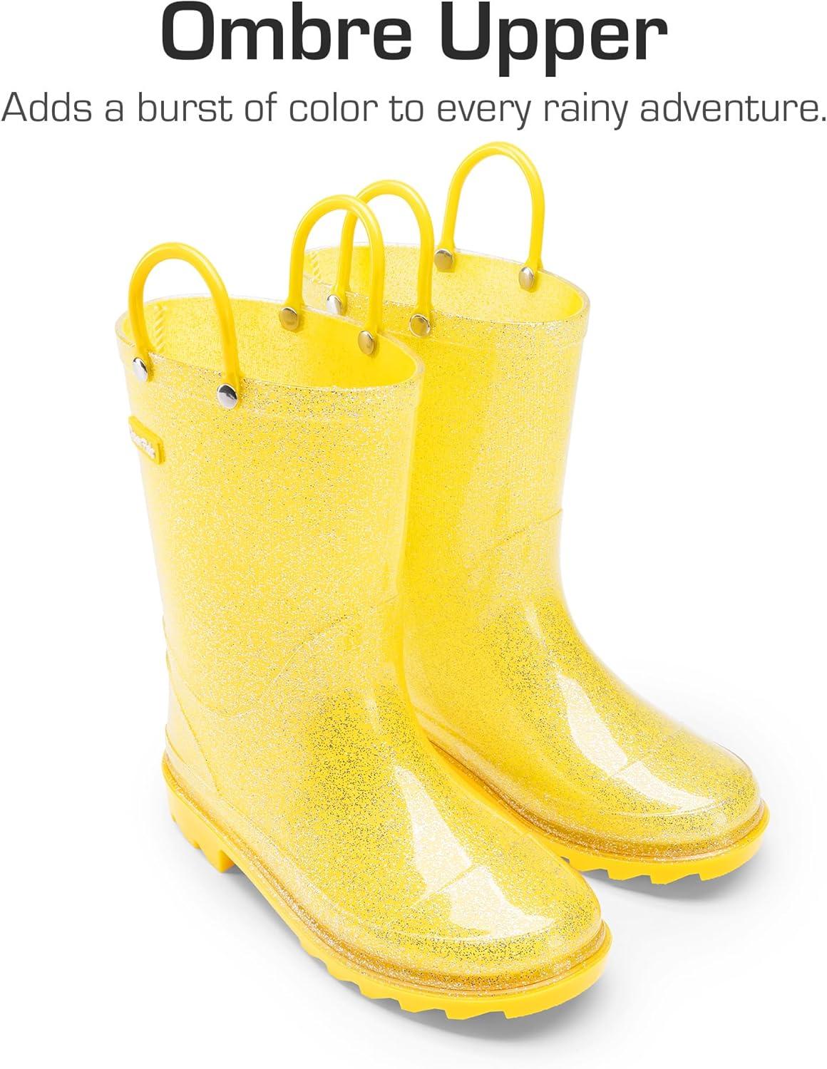 imageDREAM PAIRS Kids Rain Boots Glitter Boys Girls with Easyon Handles Sparkly Waterproof Boots Outdoor Playing Rain Boots UnisexChildYellow