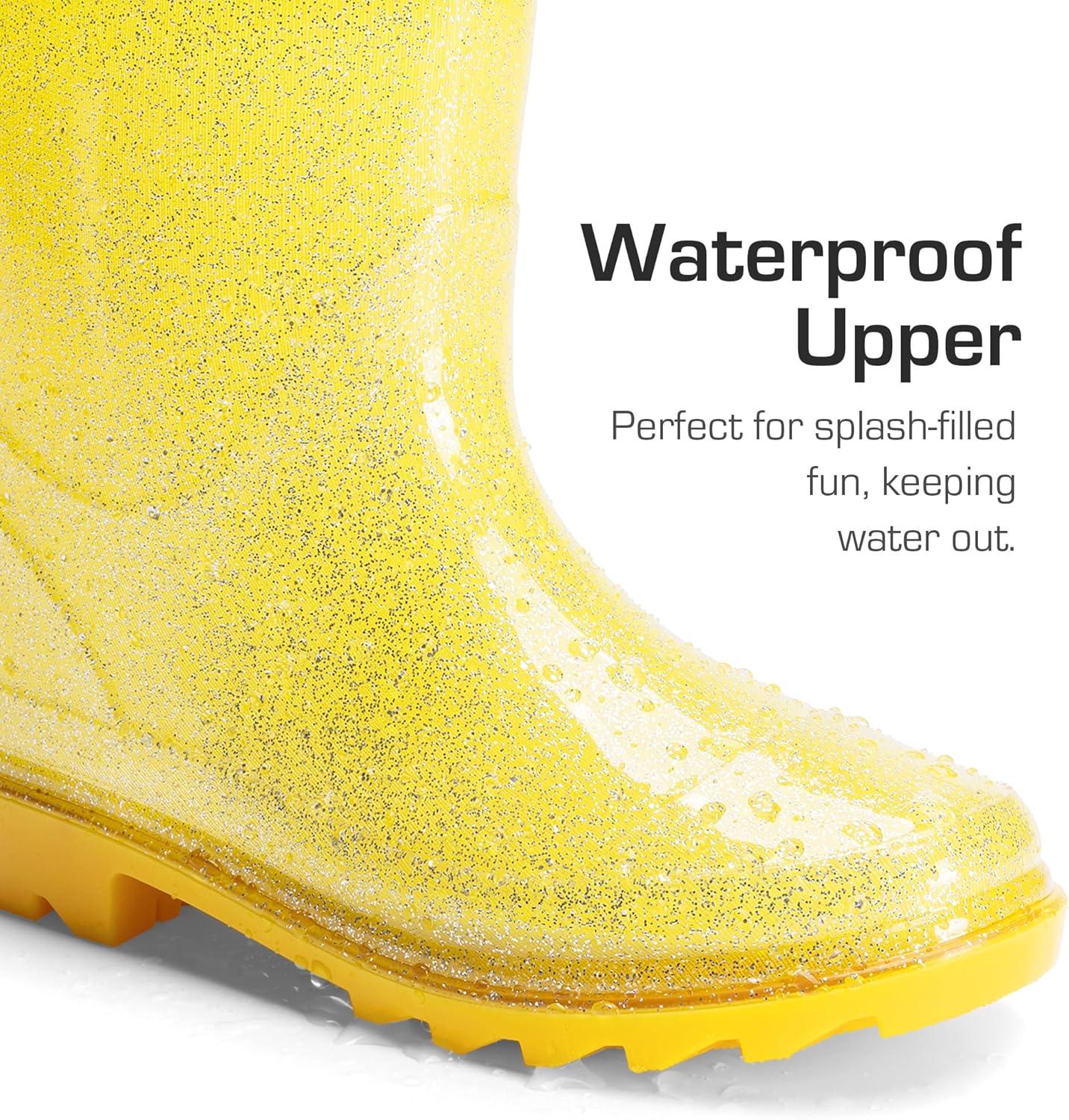 imageDREAM PAIRS Kids Rain Boots Glitter Boys Girls with Easyon Handles Sparkly Waterproof Boots Outdoor Playing Rain Boots UnisexChildYellow