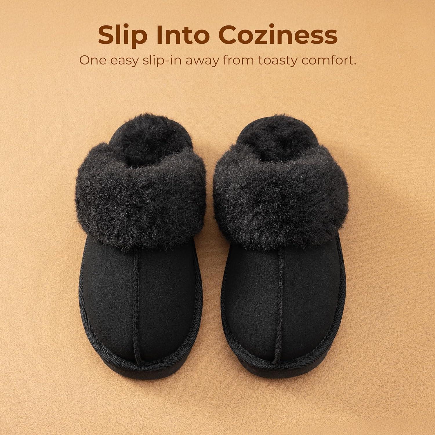 imageDREAM PAIRS Kids Slippers Girls Boys House Fuzzy Indoor Outdoor Warm Slip on Slipper for Little Kid Big KidBlack