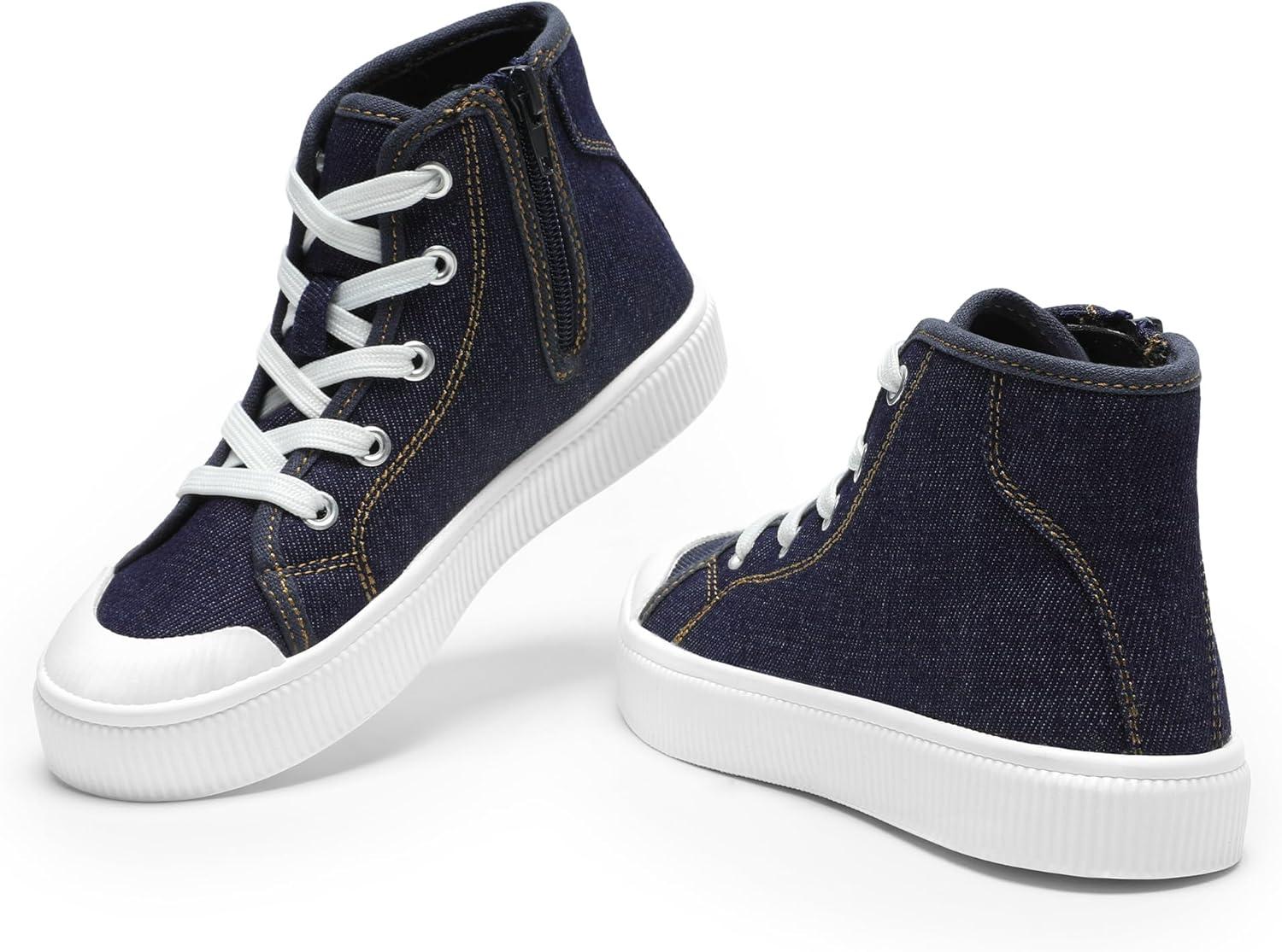 imageDREAM PAIRS Kids Sneakers Little Boys Girls High Top Canvas Shoes LilLegends CourtStar Casual Walking ShoesDark Bluedenim