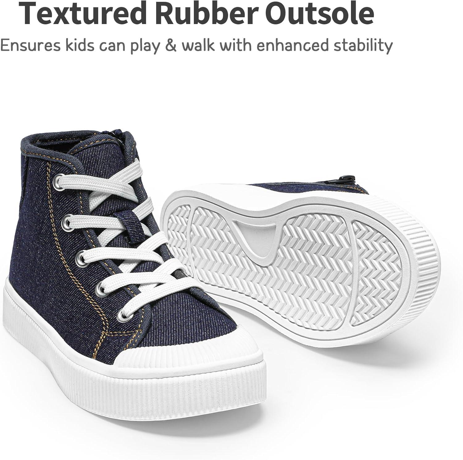 imageDREAM PAIRS Kids Sneakers Little Boys Girls High Top Canvas Shoes LilLegends CourtStar Casual Walking ShoesDark Bluedenim