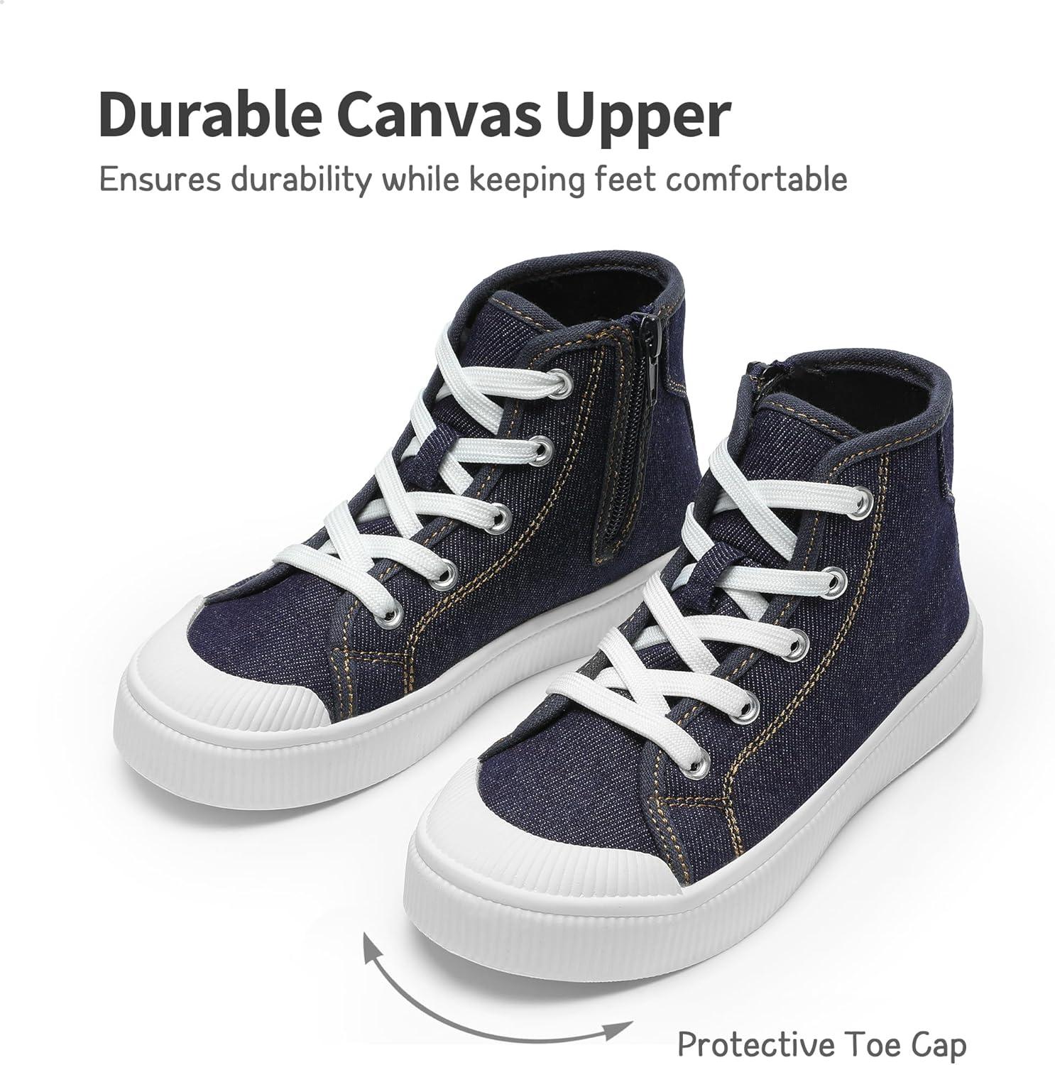 imageDREAM PAIRS Kids Sneakers Little Boys Girls High Top Canvas Shoes LilLegends CourtStar Casual Walking ShoesDark Bluedenim
