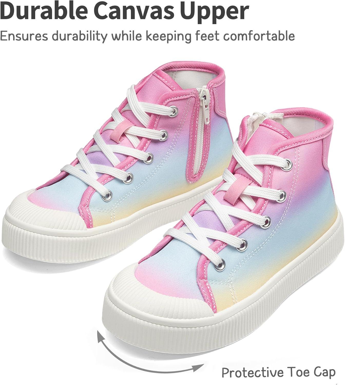 imageDREAM PAIRS Kids Sneakers Little Boys Girls High Top Canvas Shoes LilLegends CourtStar Casual Walking ShoesRainbowPink