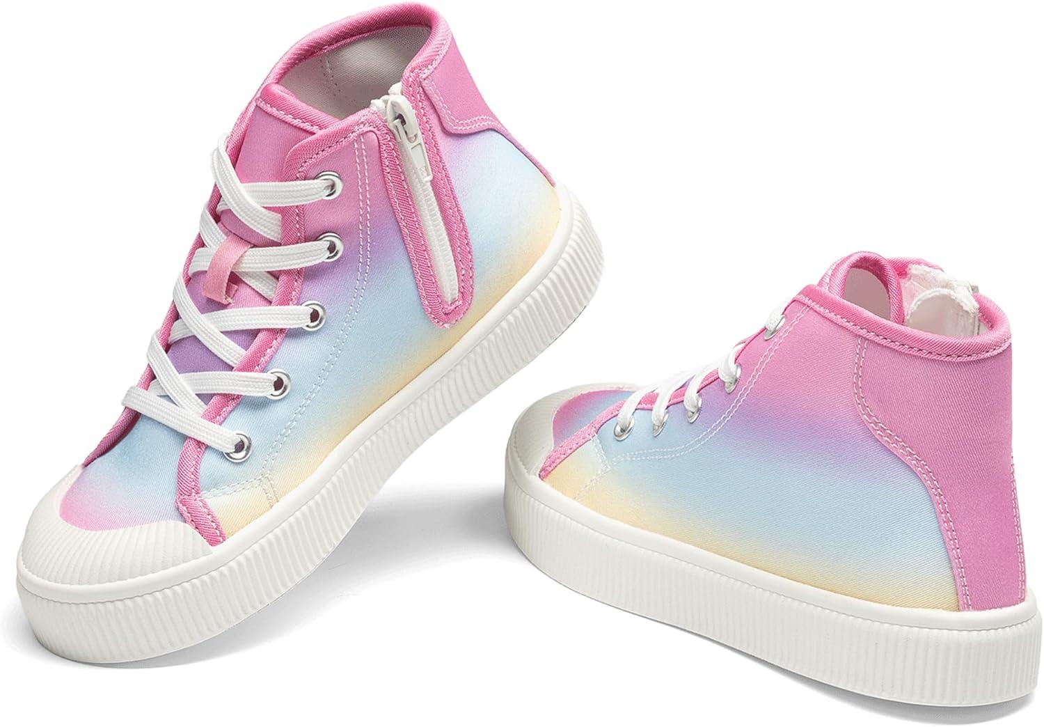 imageDREAM PAIRS Kids Sneakers Little Boys Girls High Top Canvas Shoes LilLegends CourtStar Casual Walking ShoesRainbowPink