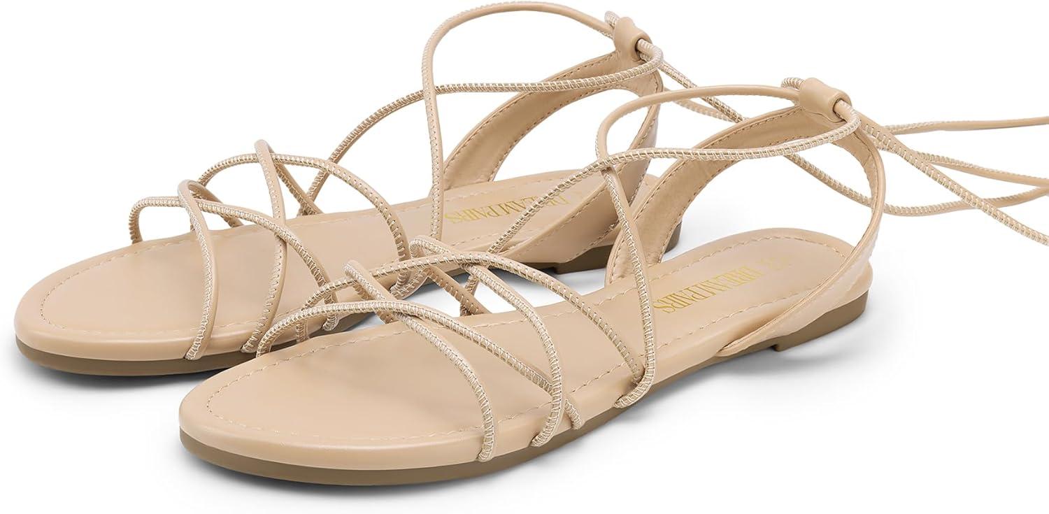 imageDREAM PAIRS Laceup Gladiator Sandals Strappy Dressy Summer Flat Sandals for WomenNude