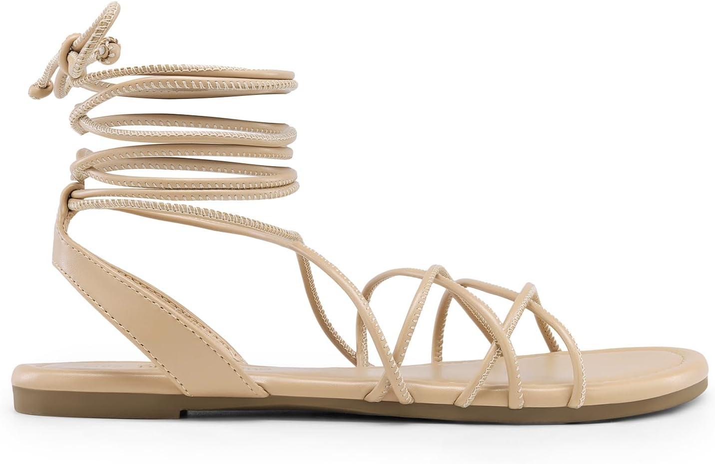 imageDREAM PAIRS Laceup Gladiator Sandals Strappy Dressy Summer Flat Sandals for WomenNude