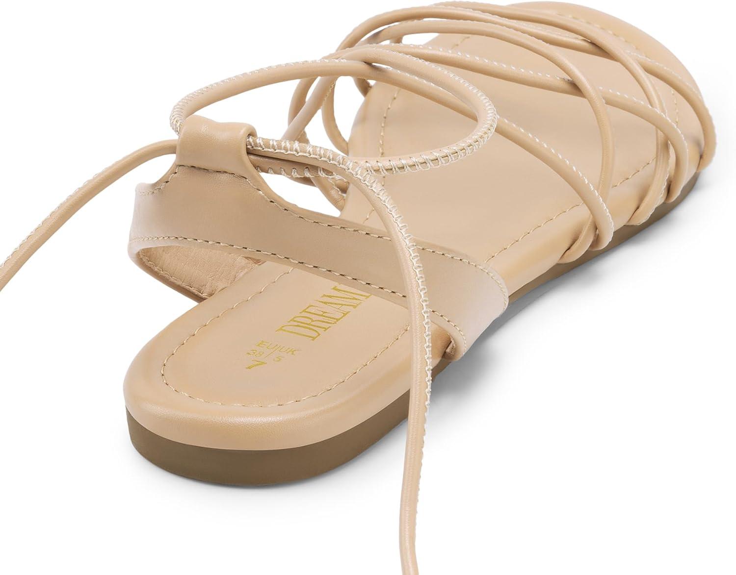 imageDREAM PAIRS Laceup Gladiator Sandals Strappy Dressy Summer Flat Sandals for WomenNude
