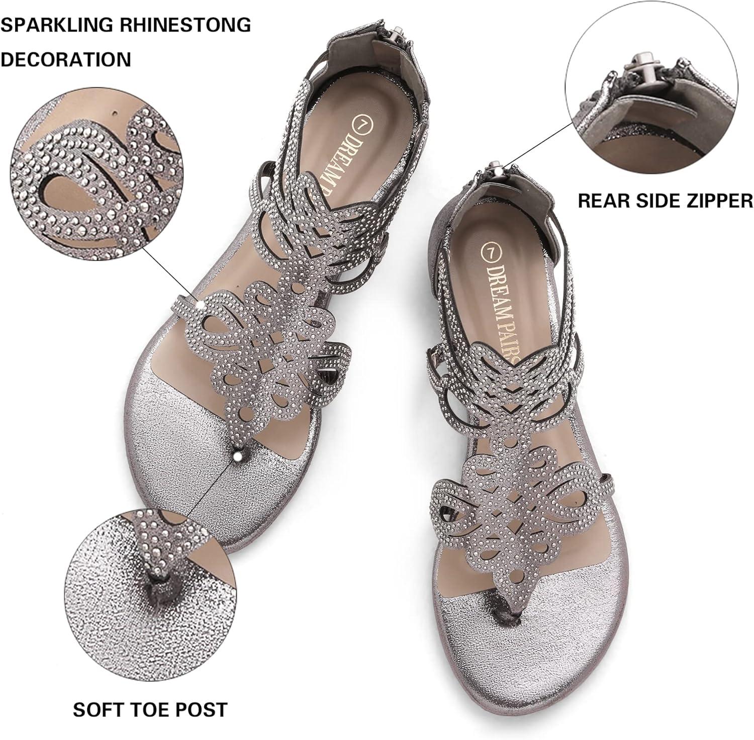 imageDREAM PAIRS Laceup Gladiator Sandals Strappy Dressy Summer Flat Sandals for WomenPewter