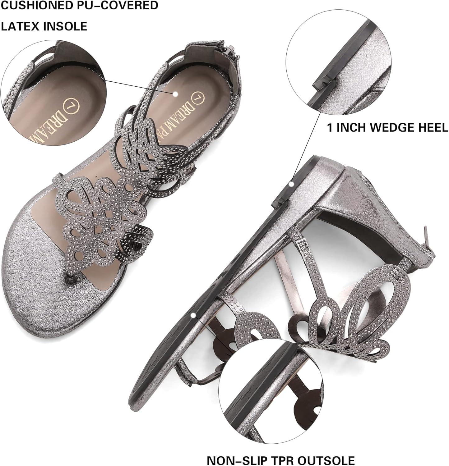 imageDREAM PAIRS Laceup Gladiator Sandals Strappy Dressy Summer Flat Sandals for WomenPewter