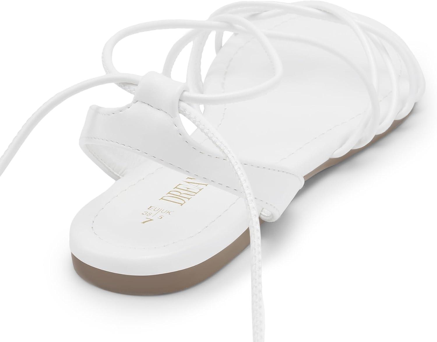 imageDREAM PAIRS Laceup Gladiator Sandals Strappy Dressy Summer Flat Sandals for WomenWhite