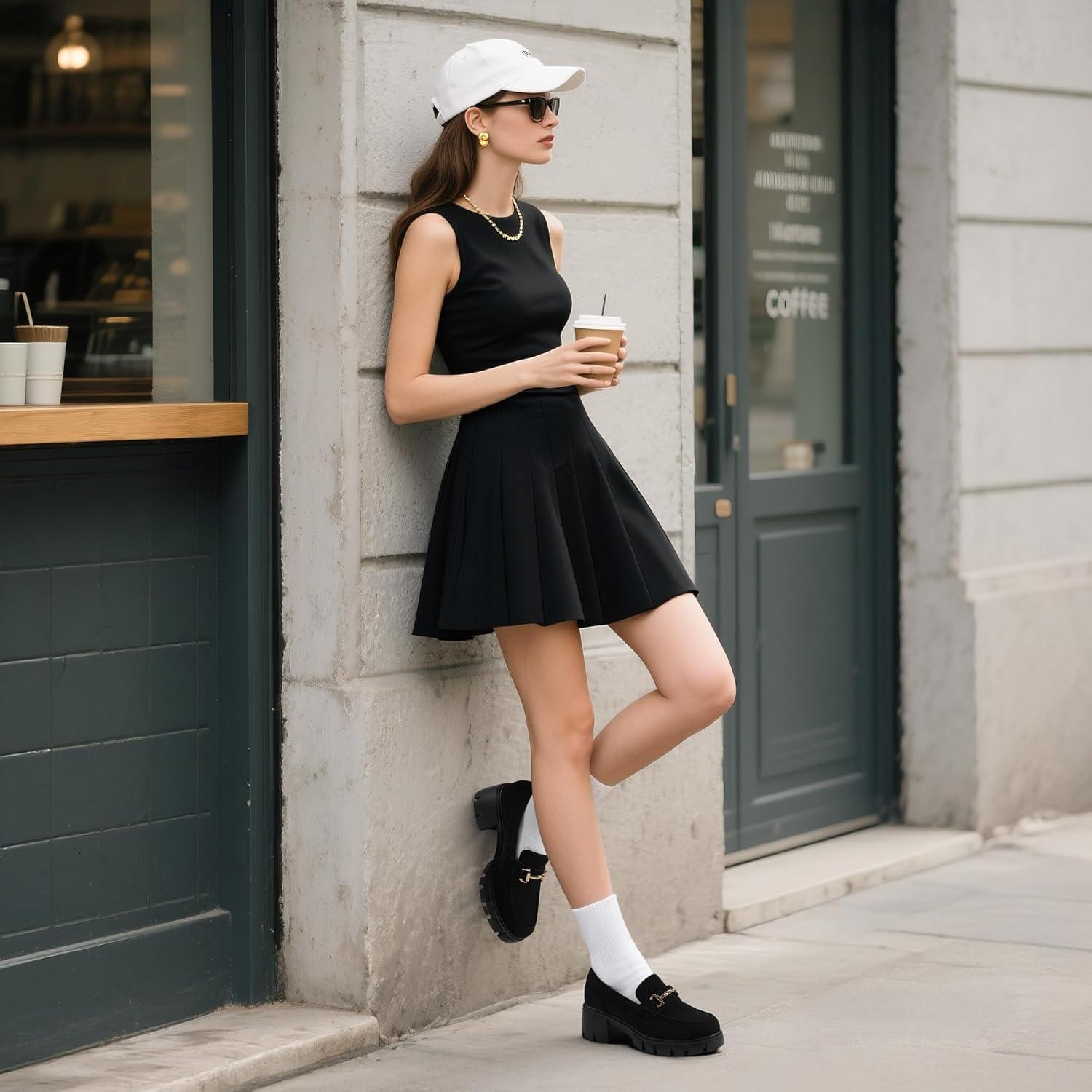 imageDREAM PAIRS Loafers for Women Platform Chunky Loafers Slip On Casual ShoesAll Black