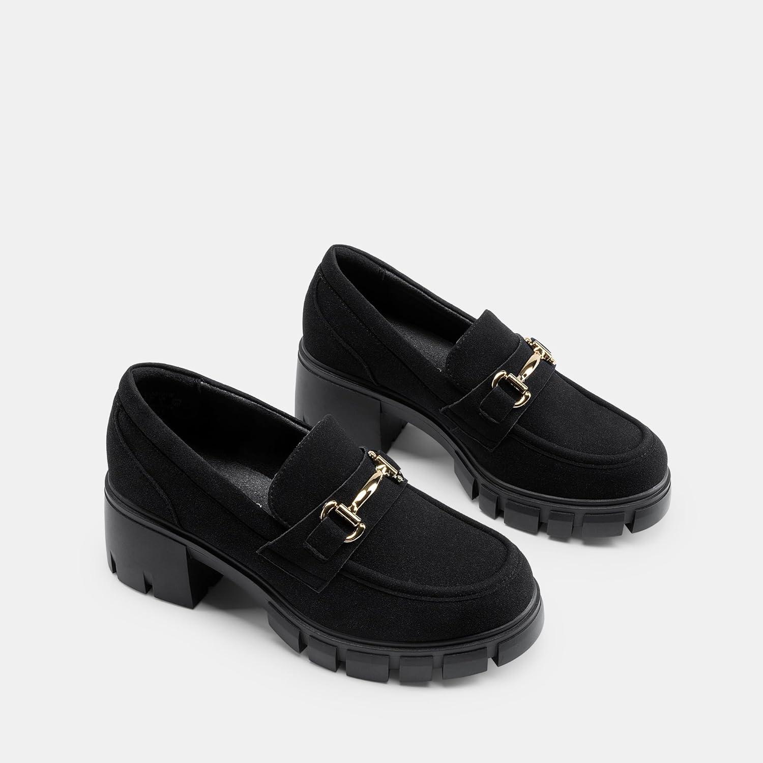 imageDREAM PAIRS Loafers for Women Platform Chunky Loafers Slip On Casual ShoesAll Black