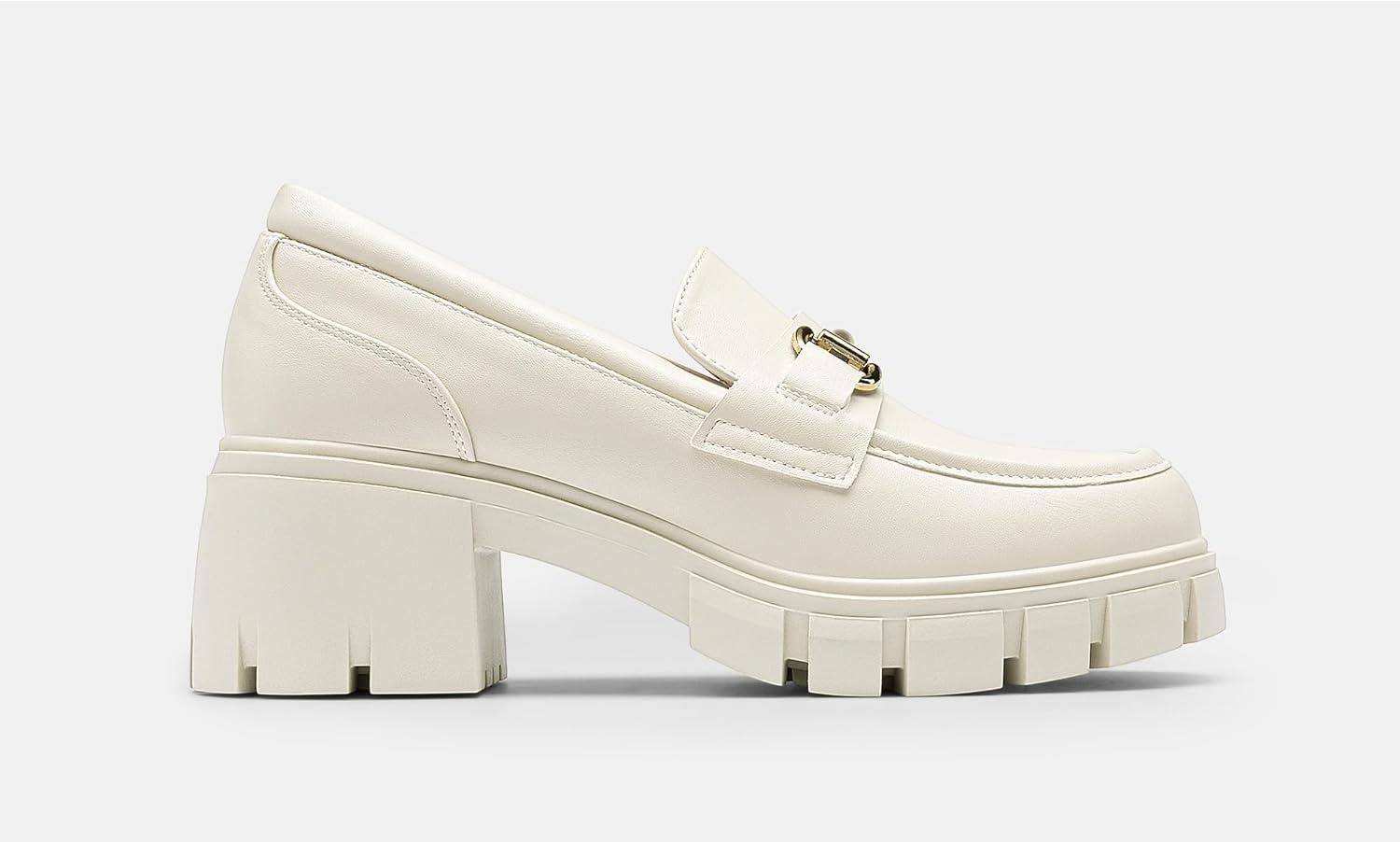 imageDREAM PAIRS Loafers for Women Platform Chunky Loafers Slip On Casual ShoesBeige