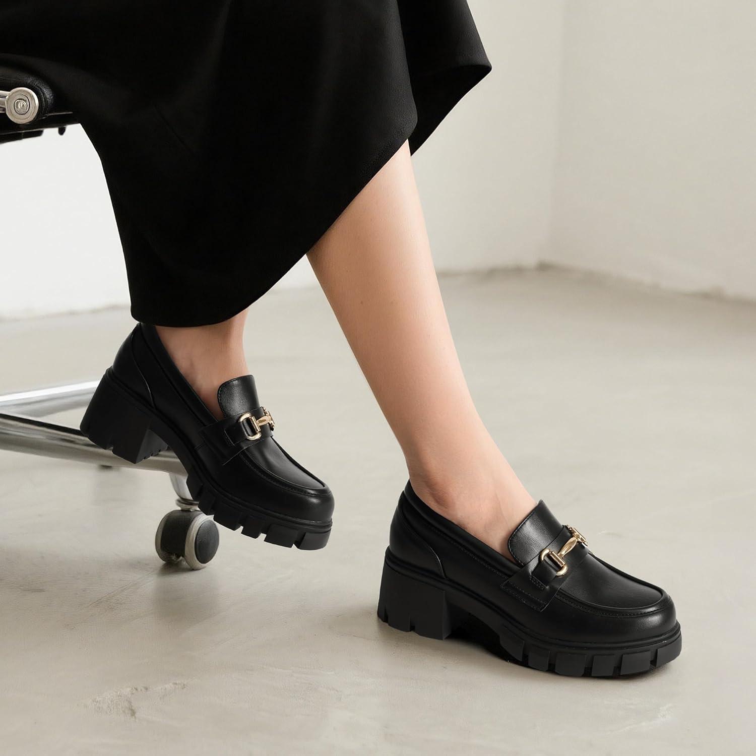 imageDREAM PAIRS Loafers for Women Platform Chunky Loafers Slip On Casual ShoesBlack