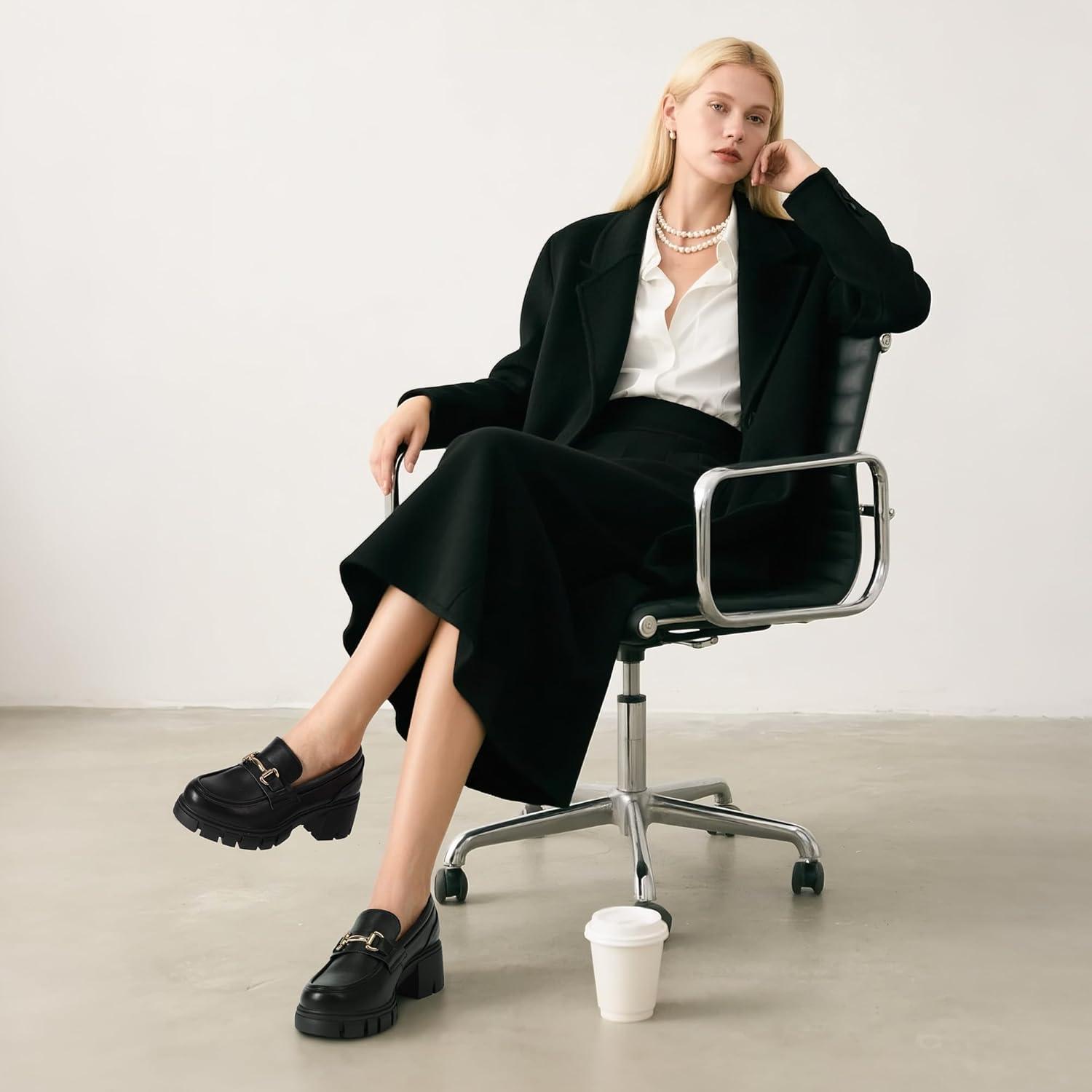 imageDREAM PAIRS Loafers for Women Platform Chunky Loafers Slip On Casual ShoesBlack