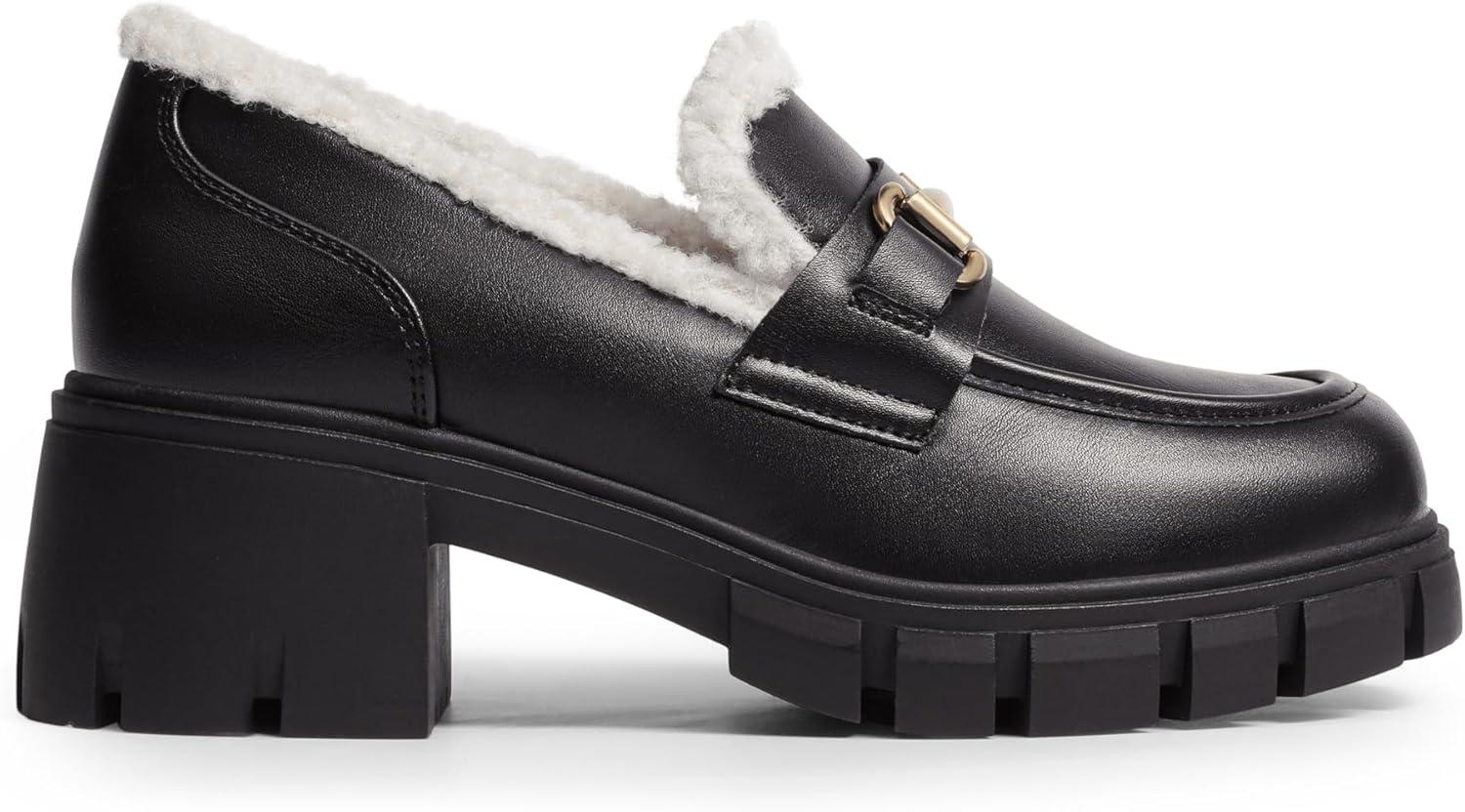 imageDREAM PAIRS Loafers for Women Platform Chunky Loafers Slip On Casual ShoesBlackfurry