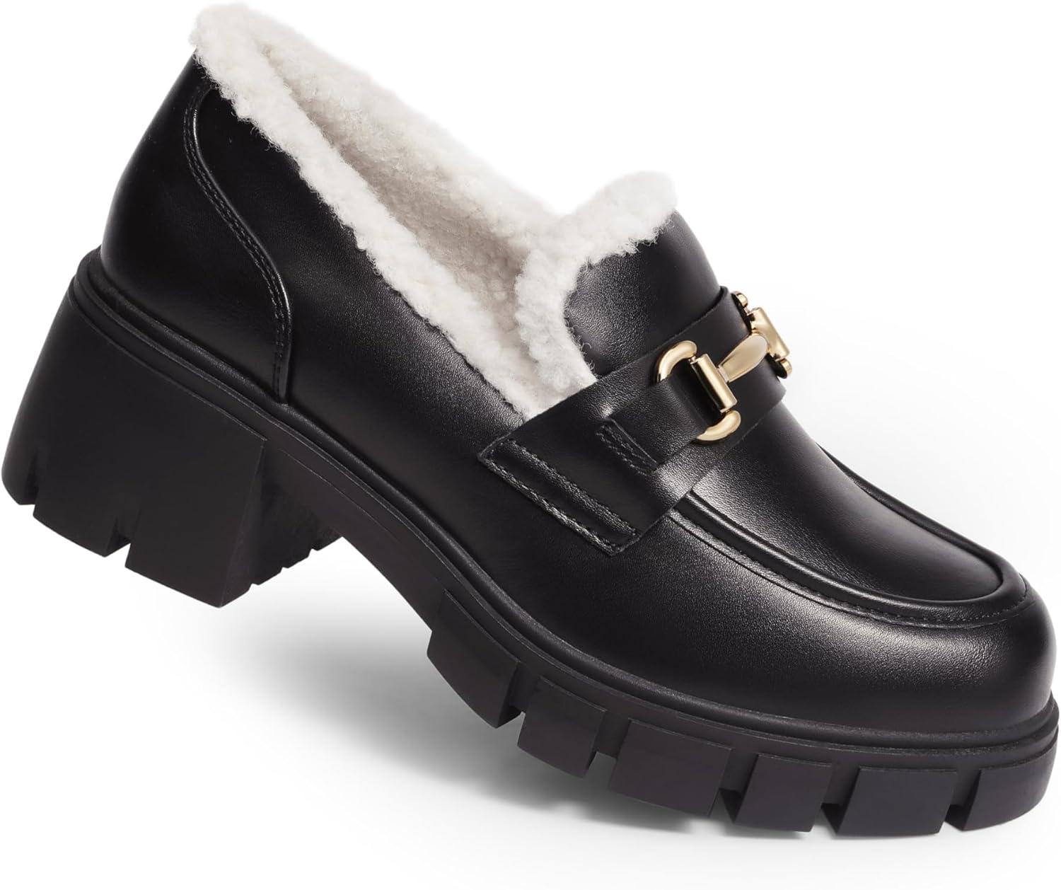 imageDREAM PAIRS Loafers for Women Platform Chunky Loafers Slip On Casual ShoesBlackfurry