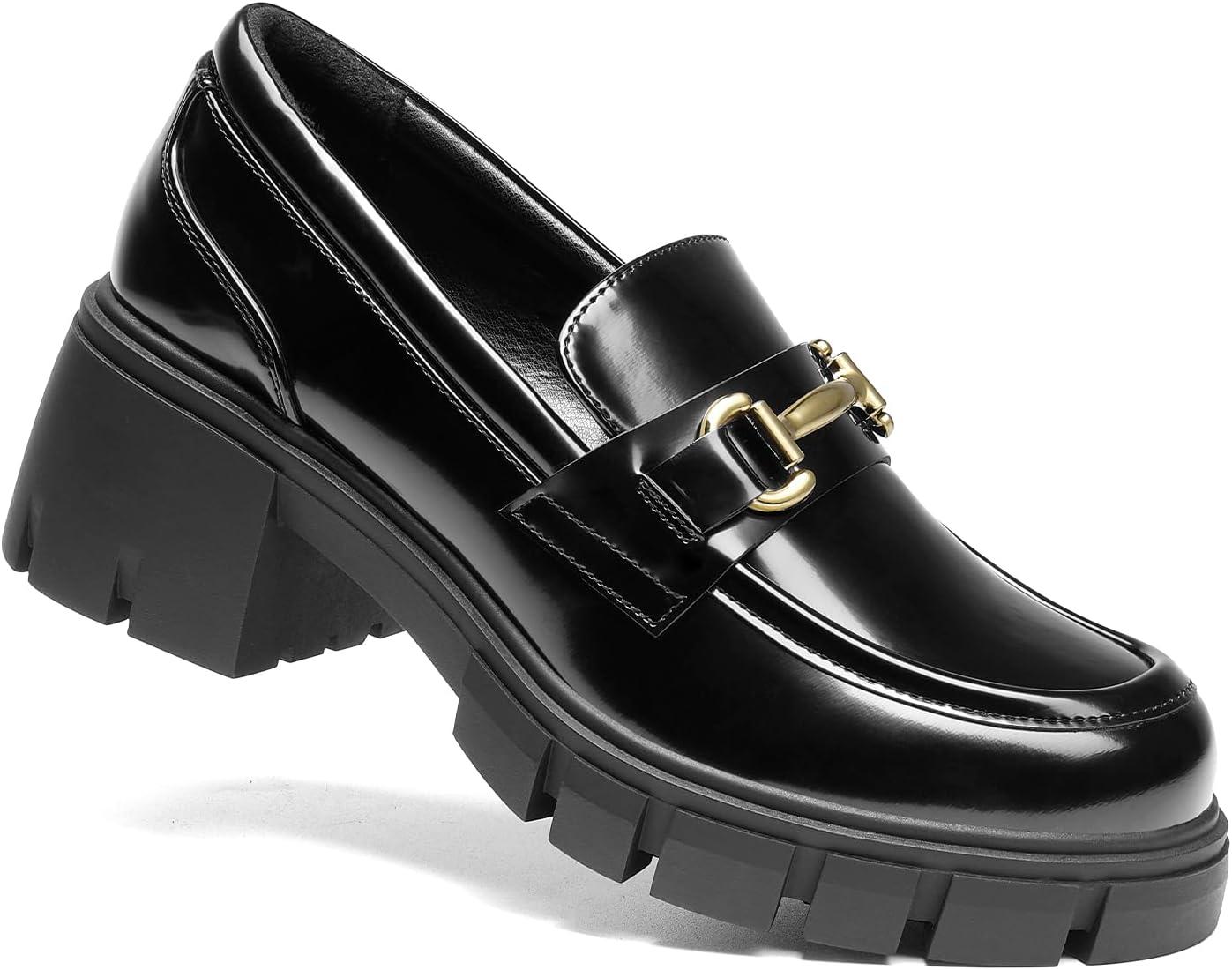 imageDREAM PAIRS Loafers for Women Platform Chunky Loafers Slip On Casual ShoesBlackpat