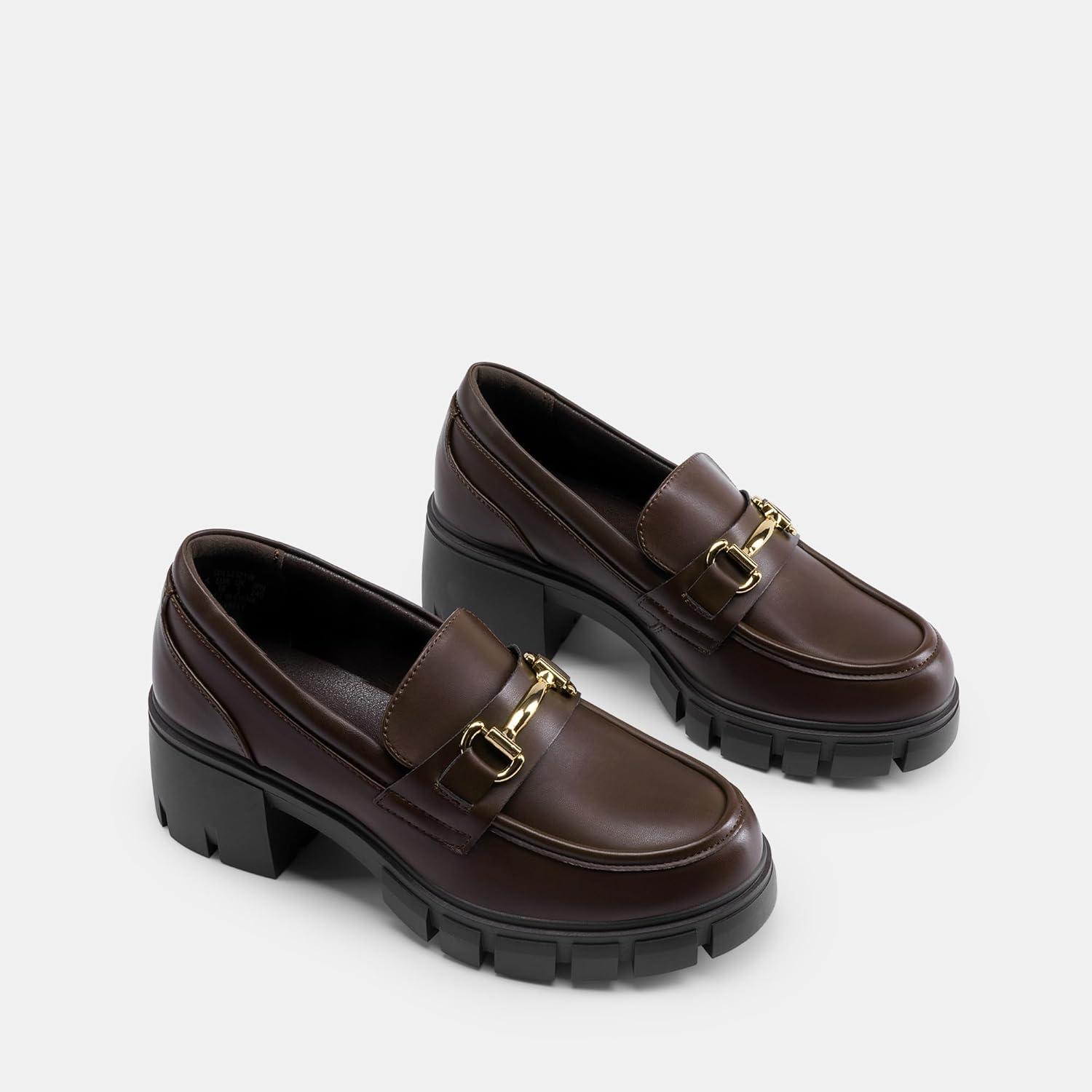 imageDREAM PAIRS Loafers for Women Platform Chunky Loafers Slip On Casual ShoesBrown