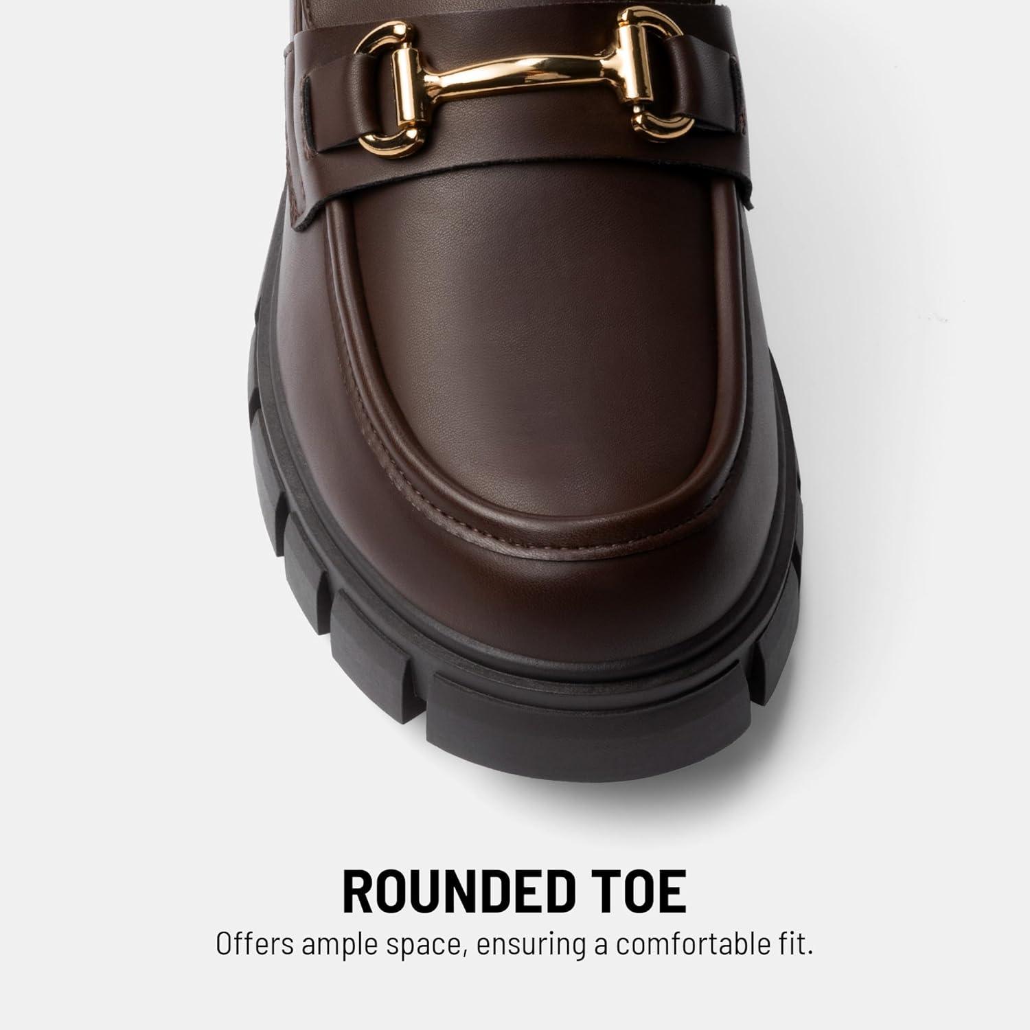 imageDREAM PAIRS Loafers for Women Platform Chunky Loafers Slip On Casual ShoesBrown