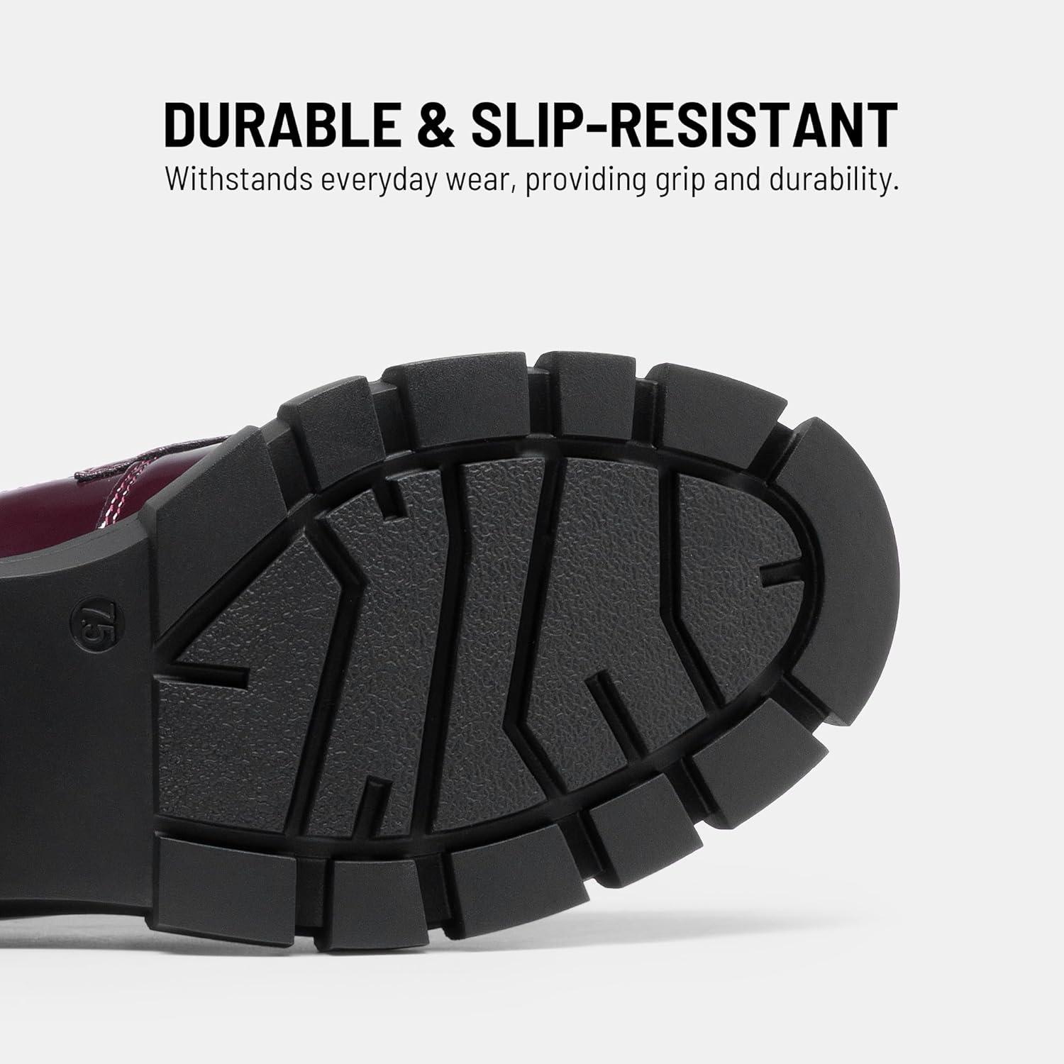 imageDREAM PAIRS Loafers for Women Platform Chunky Loafers Slip On Casual ShoesBurgundypat