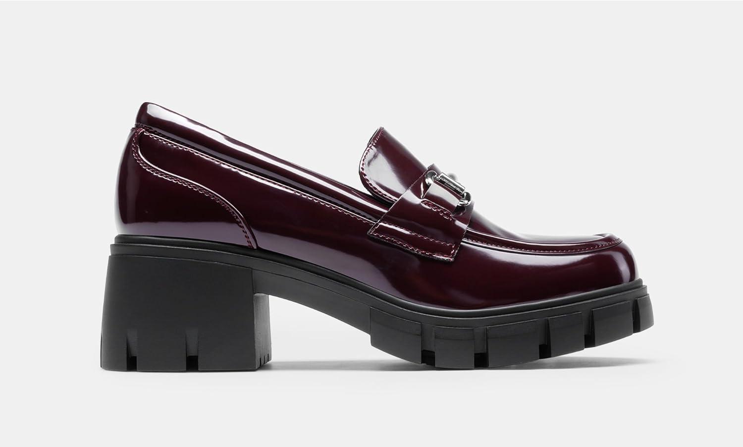 imageDREAM PAIRS Loafers for Women Platform Chunky Loafers Slip On Casual ShoesBurgundypat