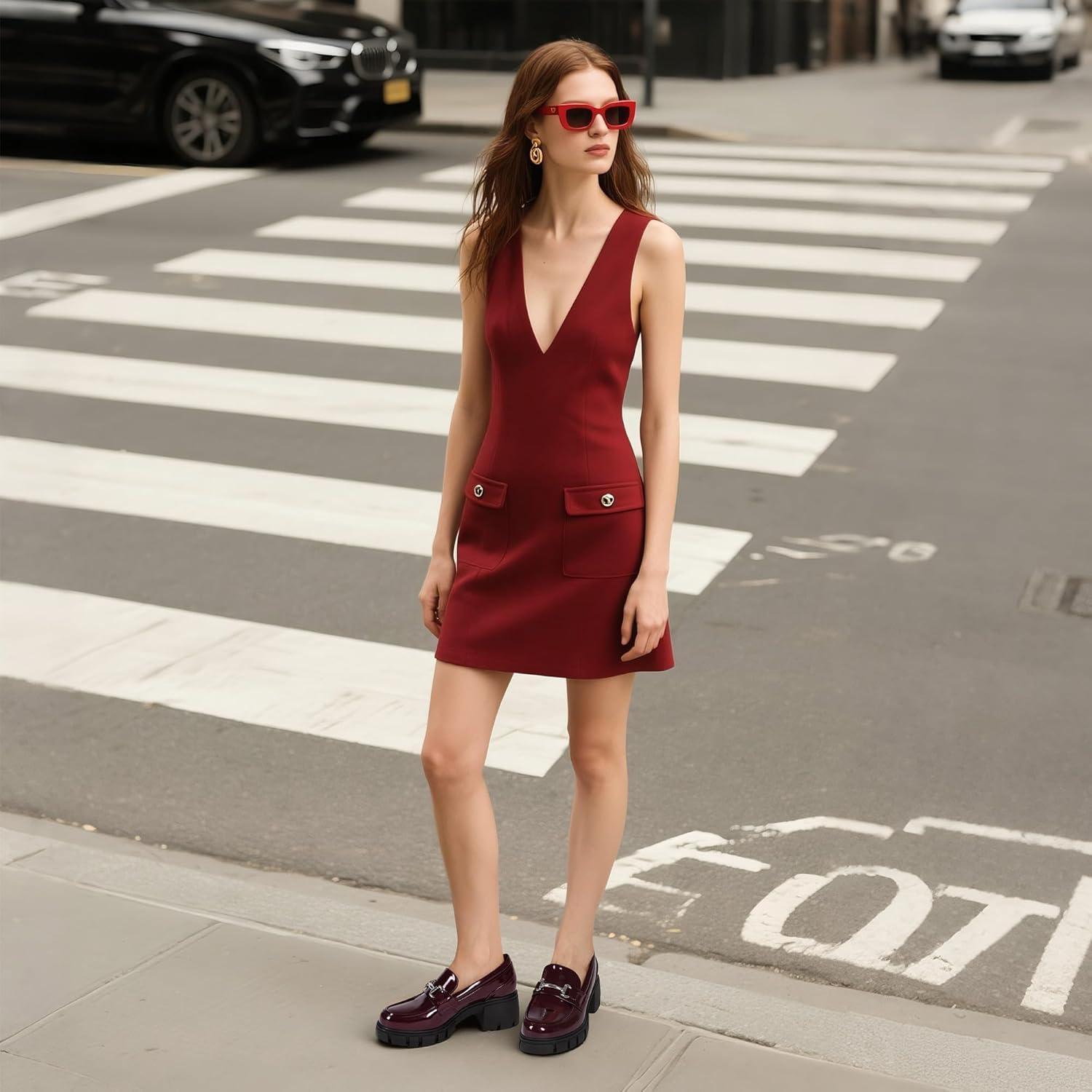 imageDREAM PAIRS Loafers for Women Platform Chunky Loafers Slip On Casual ShoesBurgundypat