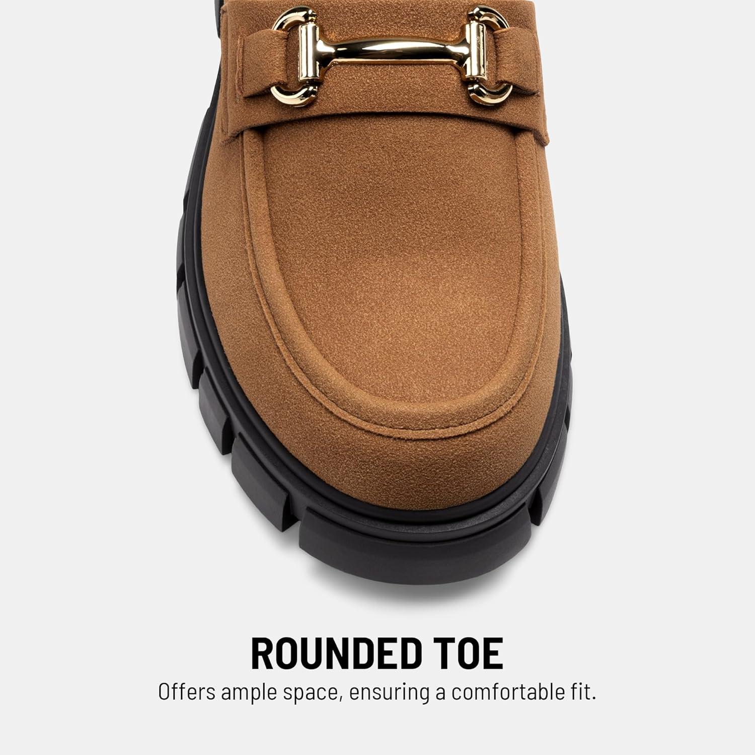 imageDREAM PAIRS Loafers for Women Platform Chunky Loafers Slip On Casual ShoesLight Brown