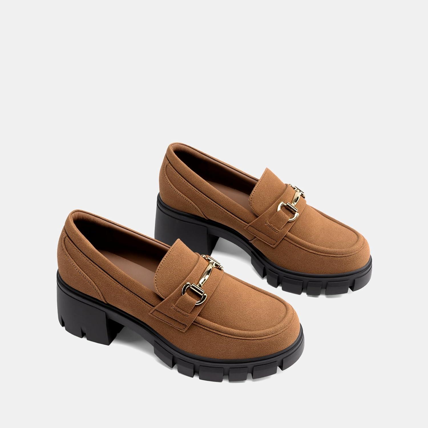 imageDREAM PAIRS Loafers for Women Platform Chunky Loafers Slip On Casual ShoesLight Brown