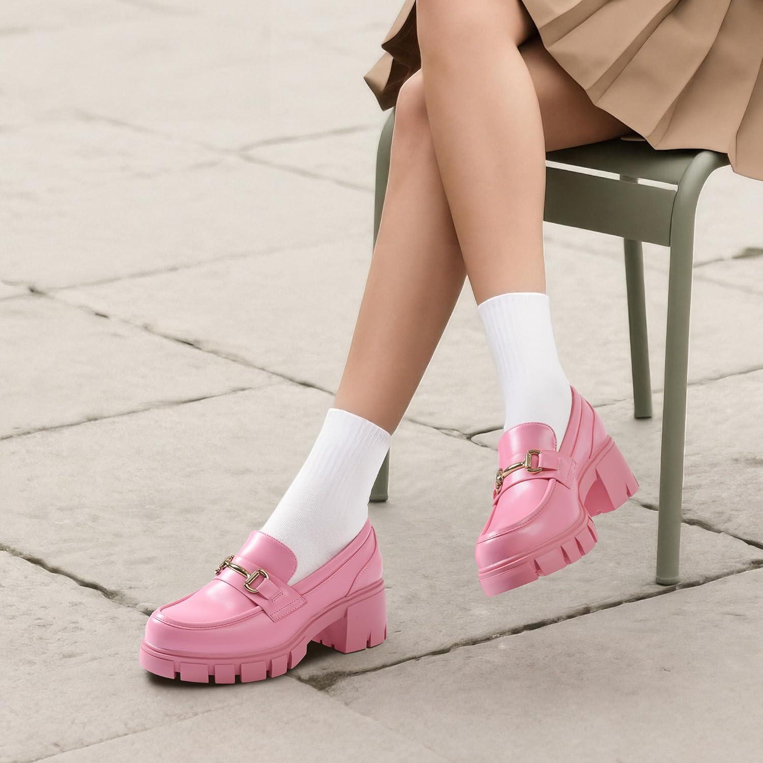 imageDREAM PAIRS Loafers for Women Platform Chunky Loafers Slip On Casual ShoesPinkpu