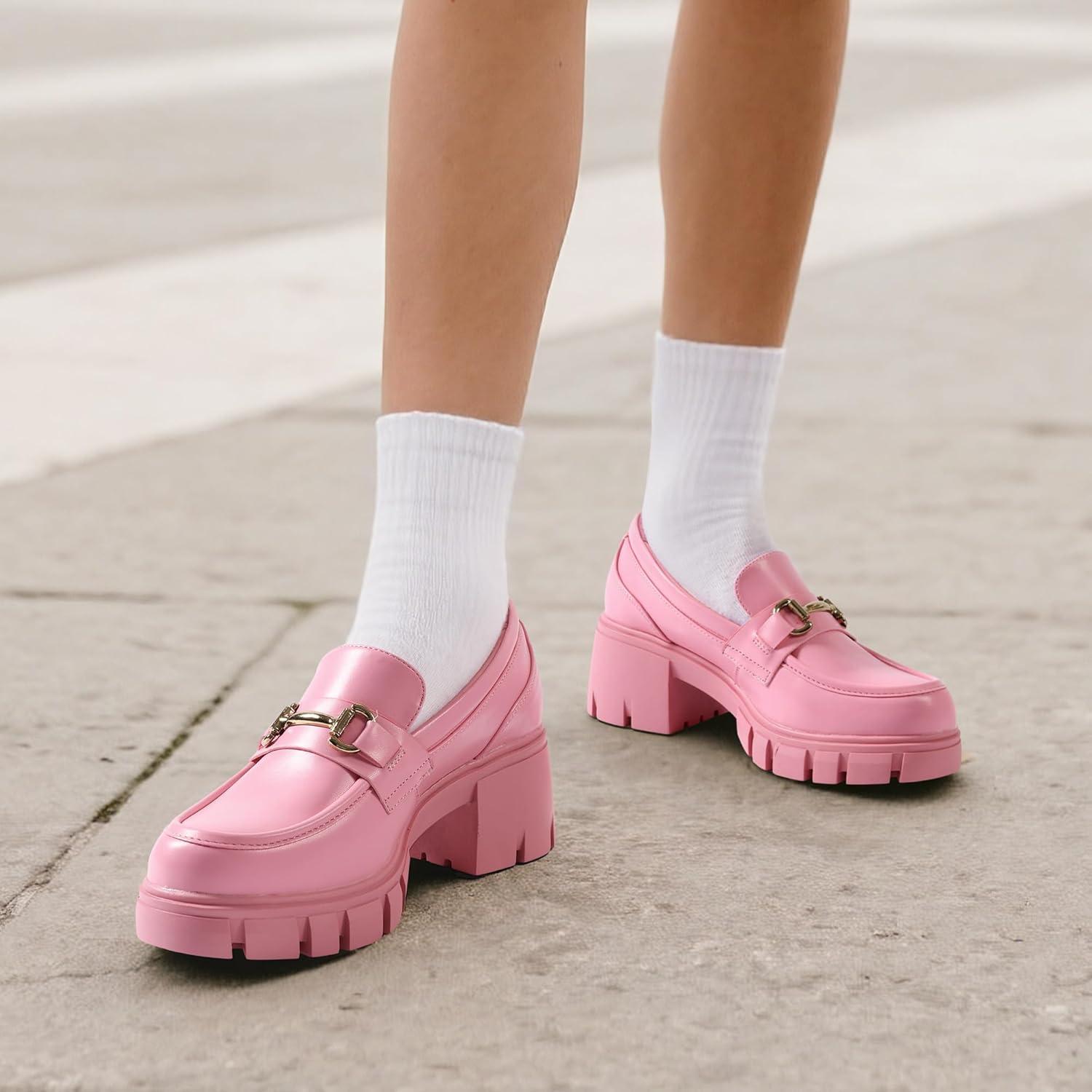 imageDREAM PAIRS Loafers for Women Platform Chunky Loafers Slip On Casual ShoesPinkpu