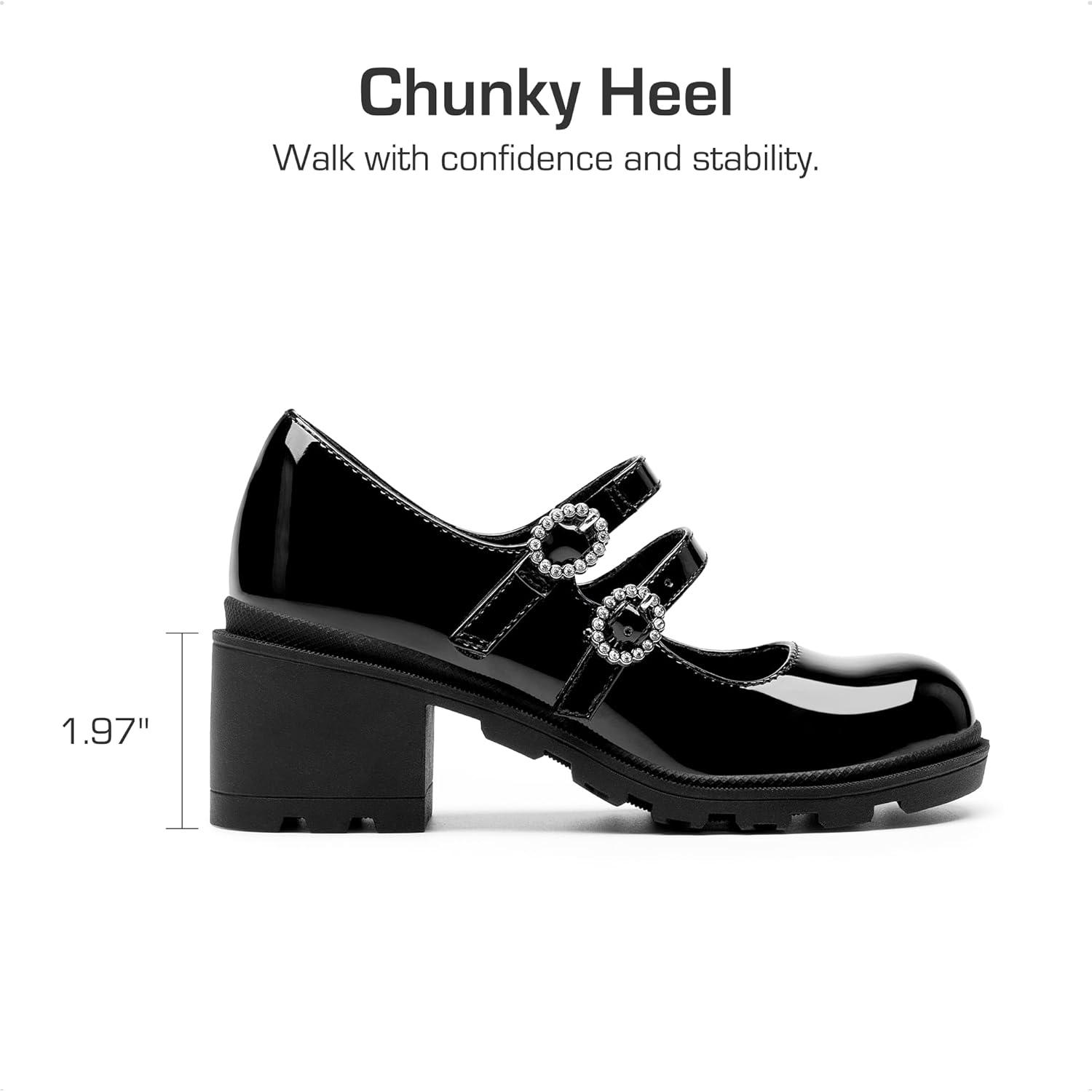 imageDREAM PAIRS Mary Jane Shoes for Girls Platform School Uniform Party Chunky Dress Heel Double Straps Flats for Little Big KidBlack