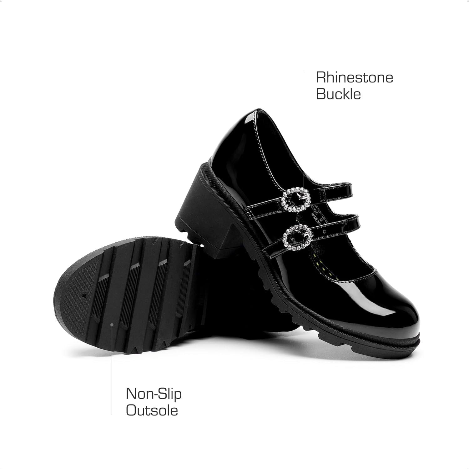 imageDREAM PAIRS Mary Jane Shoes for Girls Platform School Uniform Party Chunky Dress Heel Double Straps Flats for Little Big KidBlack