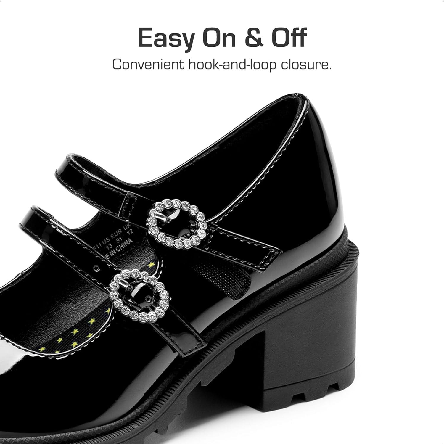 imageDREAM PAIRS Mary Jane Shoes for Girls Platform School Uniform Party Chunky Dress Heel Double Straps Flats for Little Big KidBlack