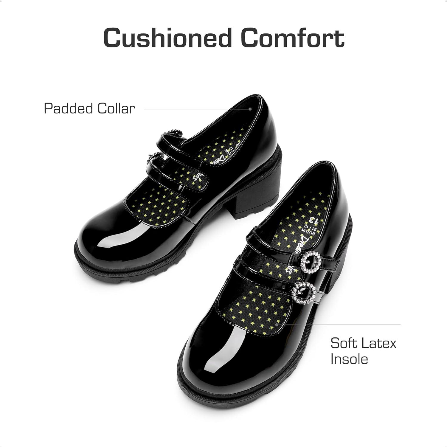 imageDREAM PAIRS Mary Jane Shoes for Girls Platform School Uniform Party Chunky Dress Heel Double Straps Flats for Little Big KidBlack