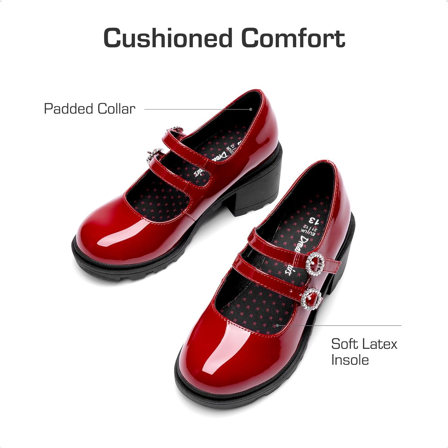 imageDREAM PAIRS Mary Jane Shoes for Girls Platform School Uniform Party Chunky Dress Heel Double Straps Flats for Little Big KidRed