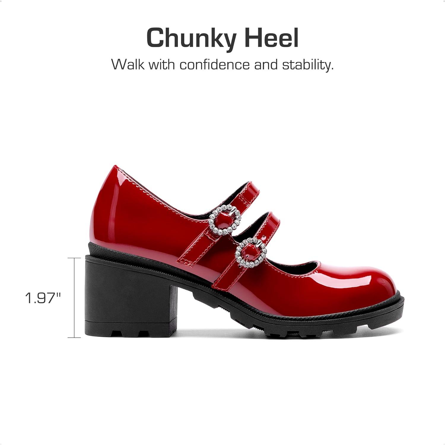 imageDREAM PAIRS Mary Jane Shoes for Girls Platform School Uniform Party Chunky Dress Heel Double Straps Flats for Little Big KidRed